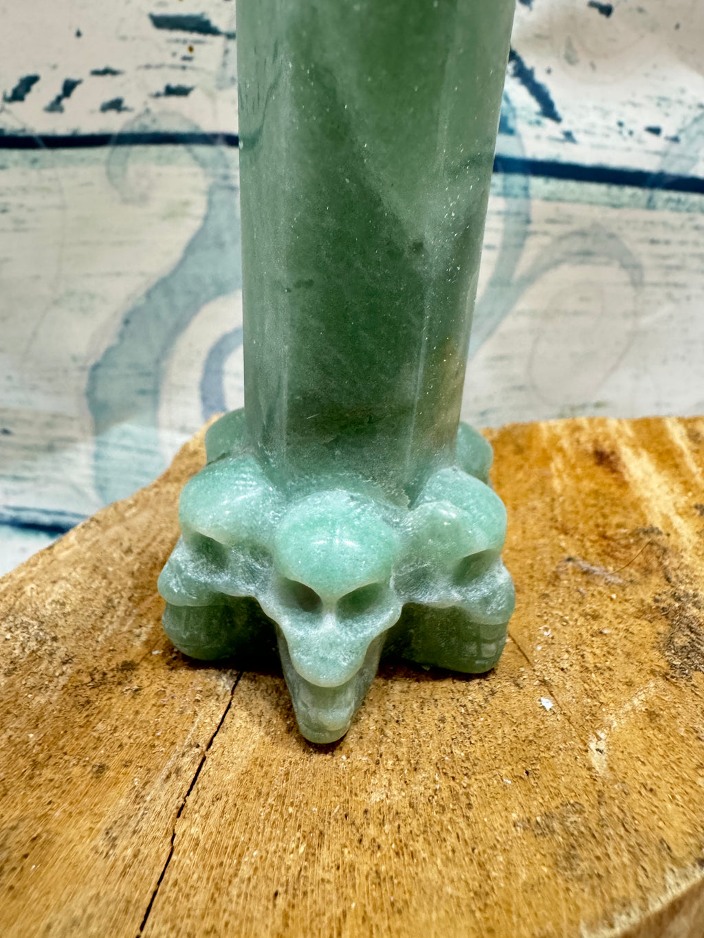 Aventurine carved tower with skull base