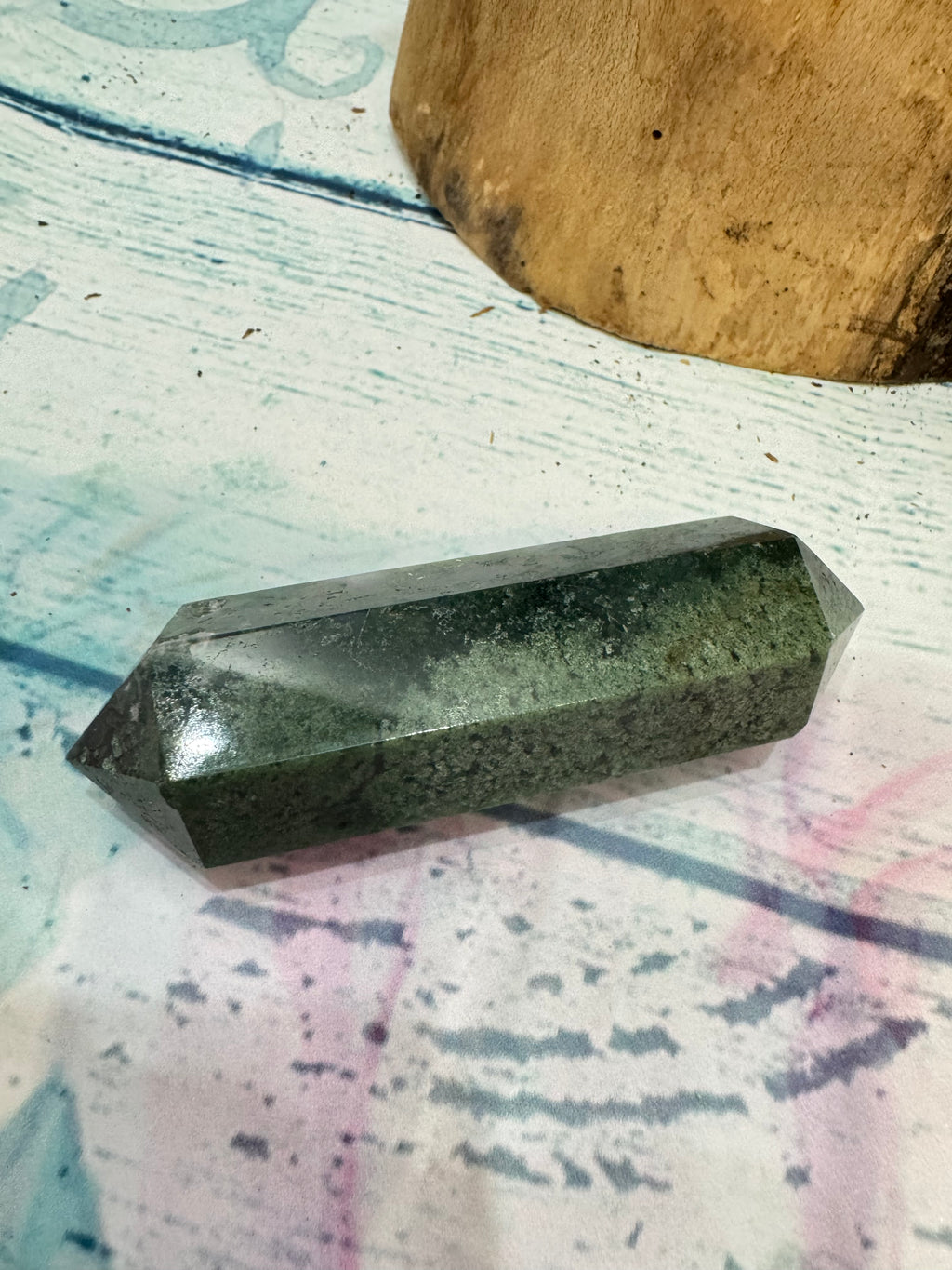 Moss agate crystal wand