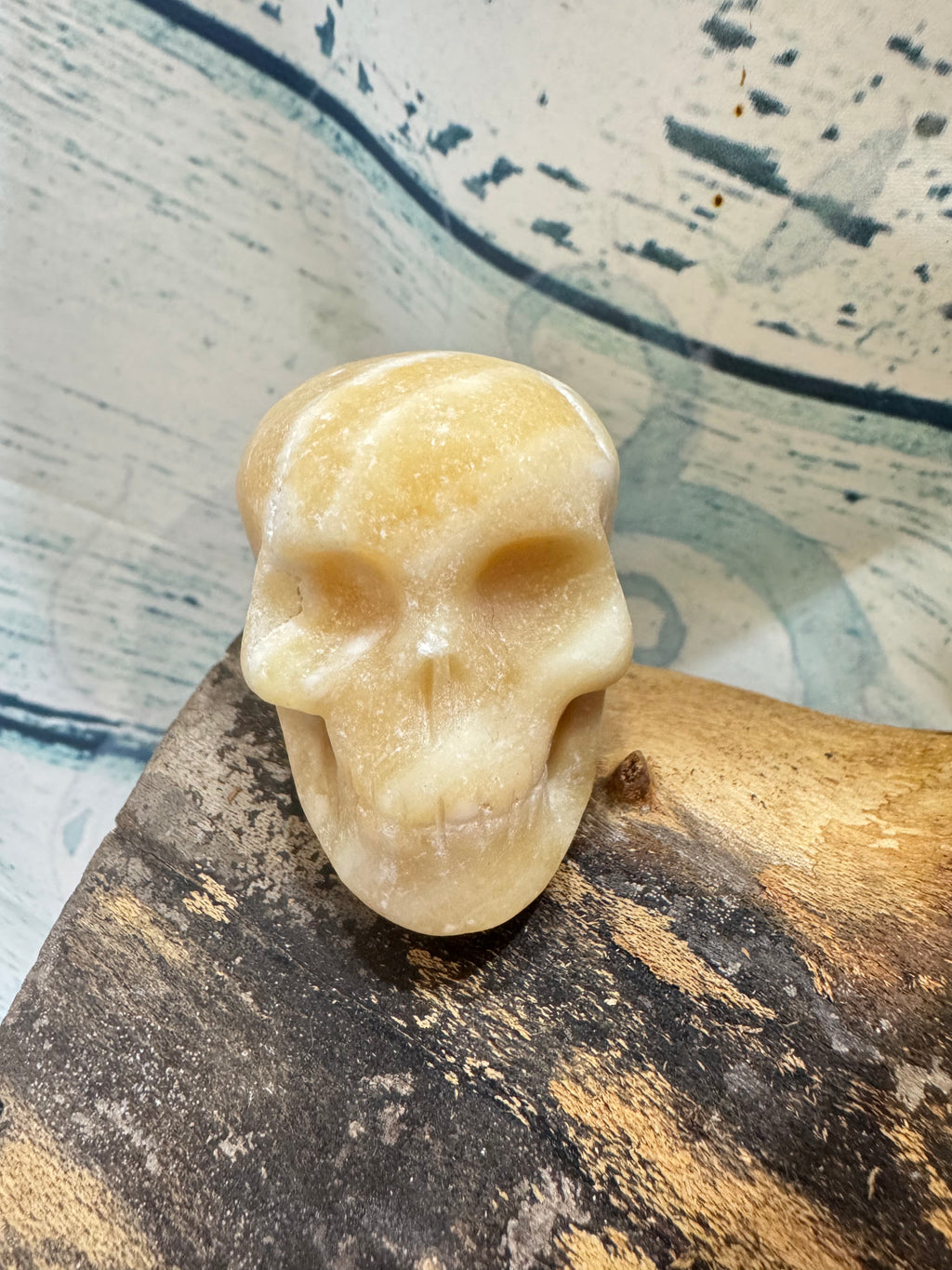 Yellow calcite crystal skull