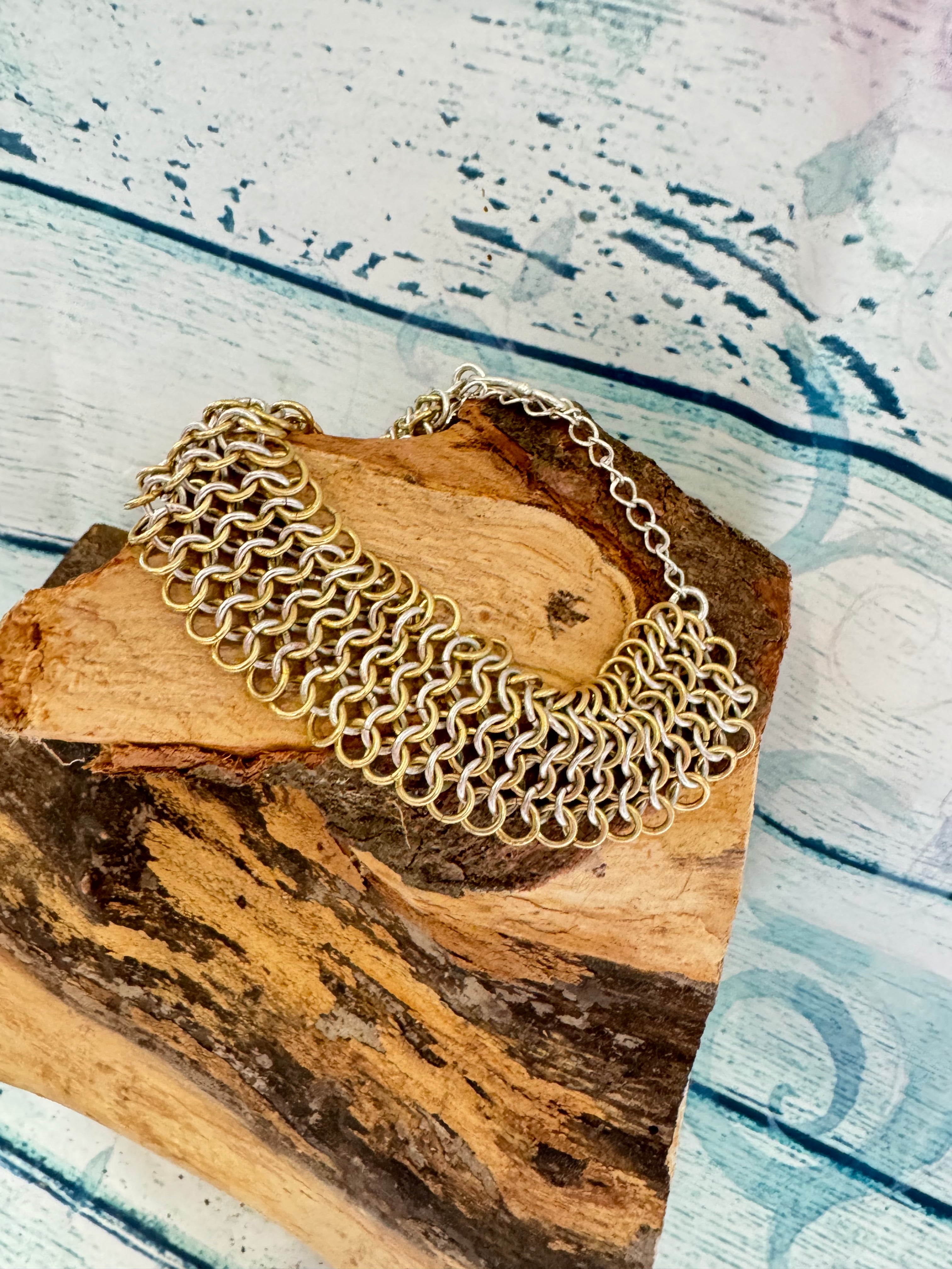 Silver and gold chain maille bracelet