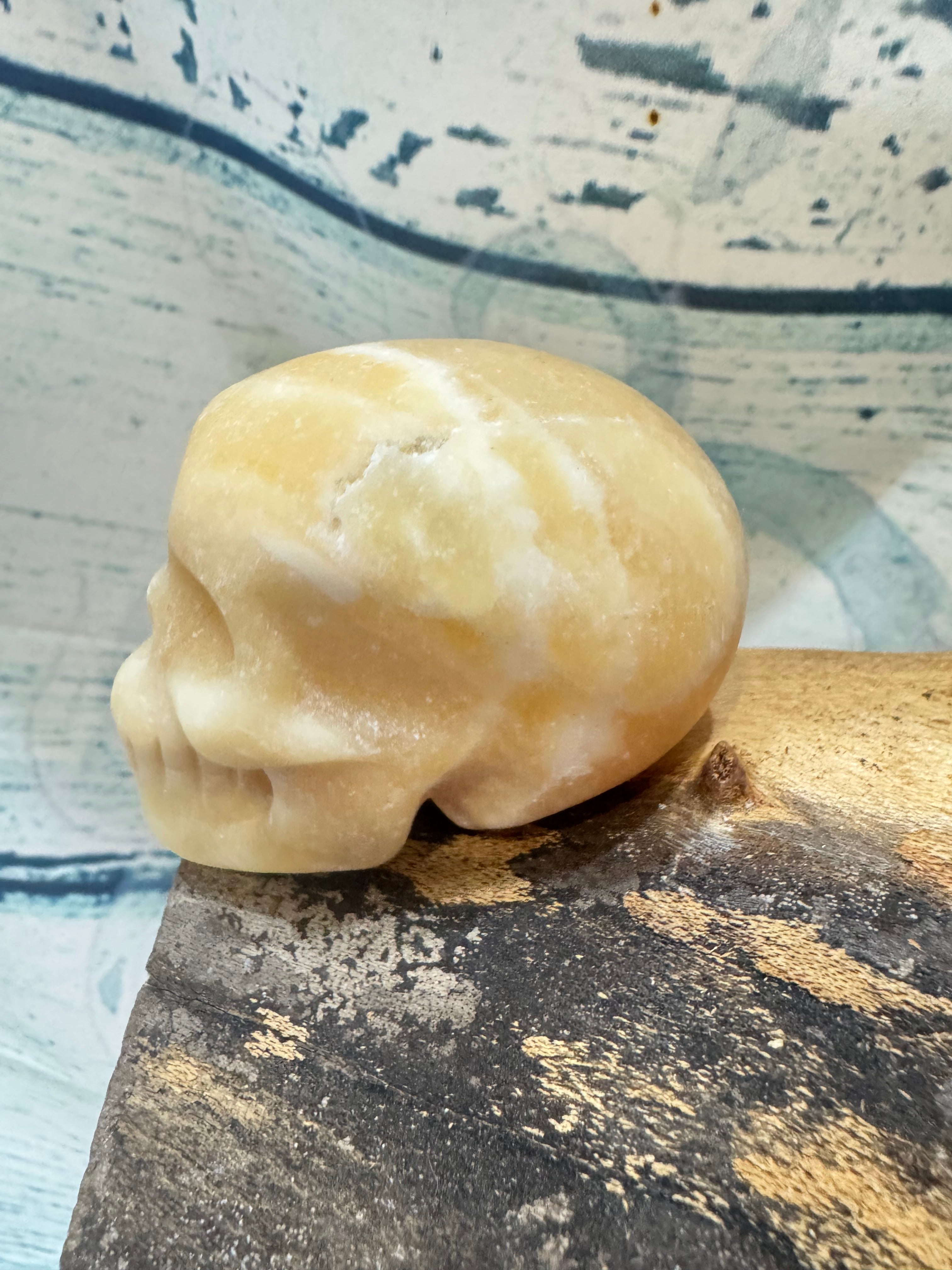 Yellow calcite crystal skull