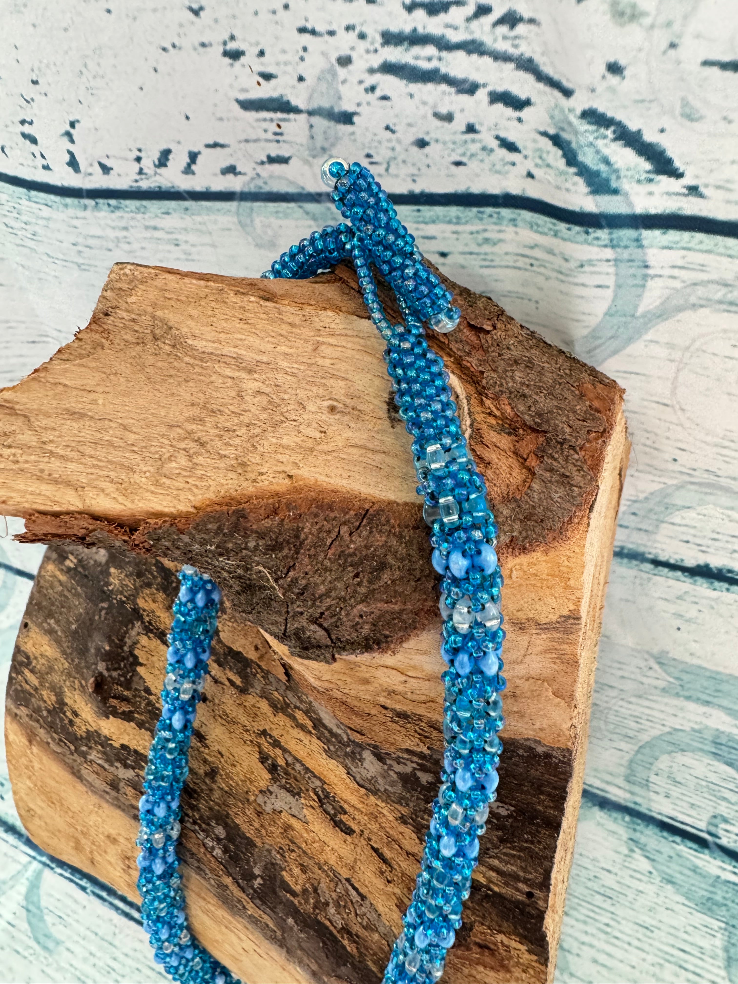 Turquoise and teal beaded rope necklace