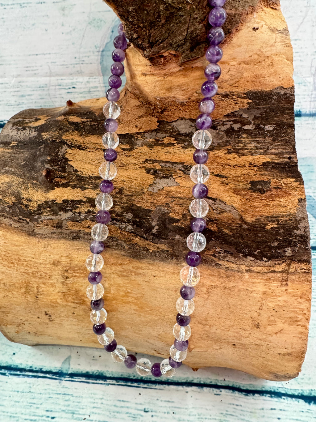 Quartz and amethyst beaded necklace