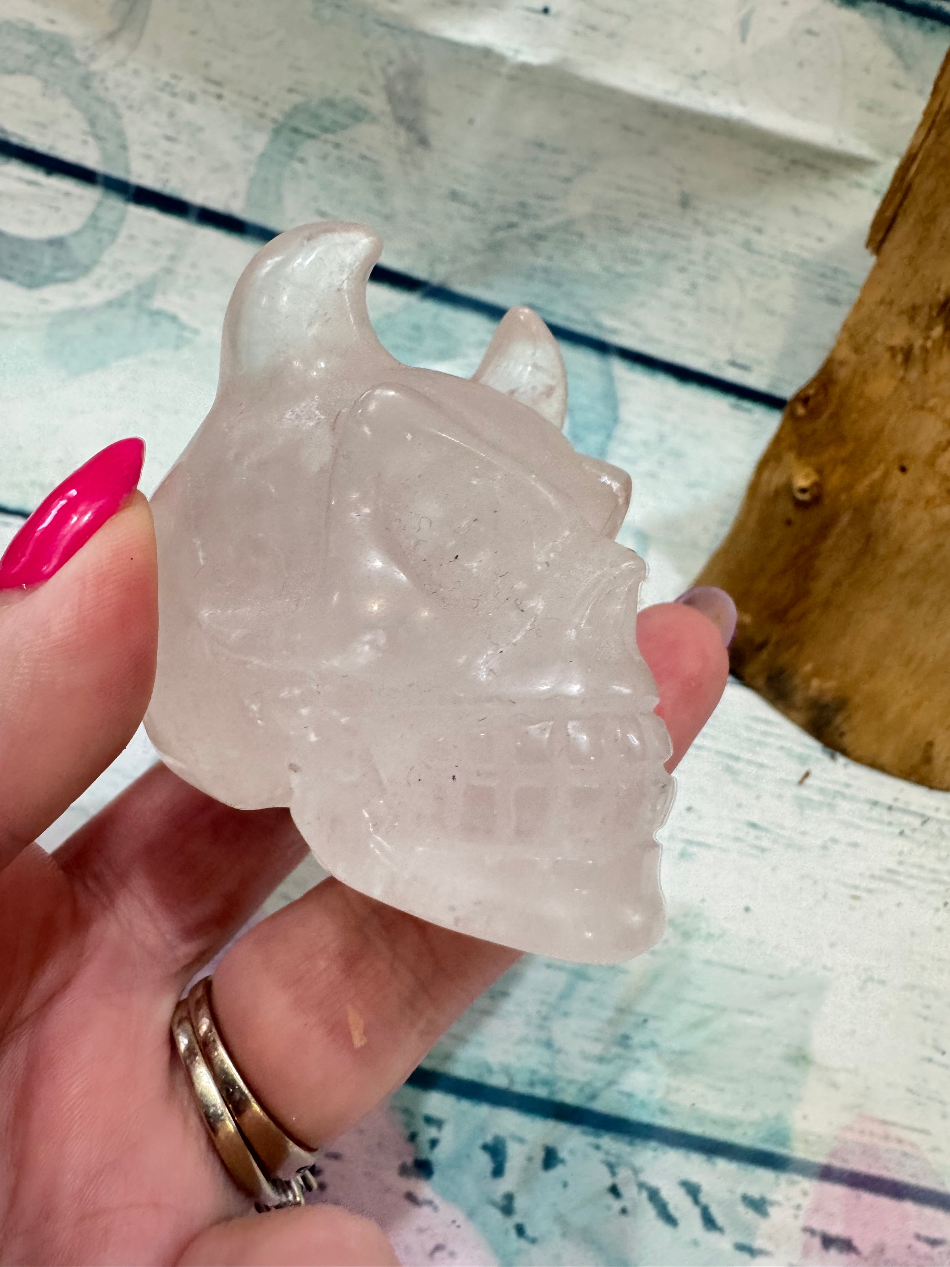 Horned quartz crystal skull