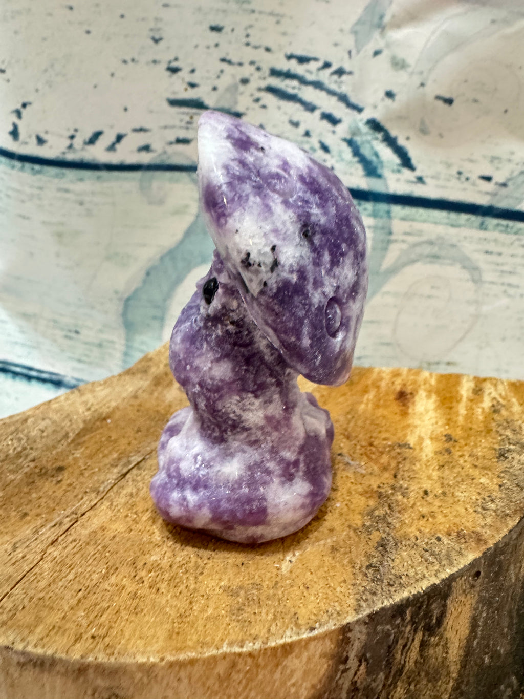 Lepidolite Carved Owl Under a Toadstool