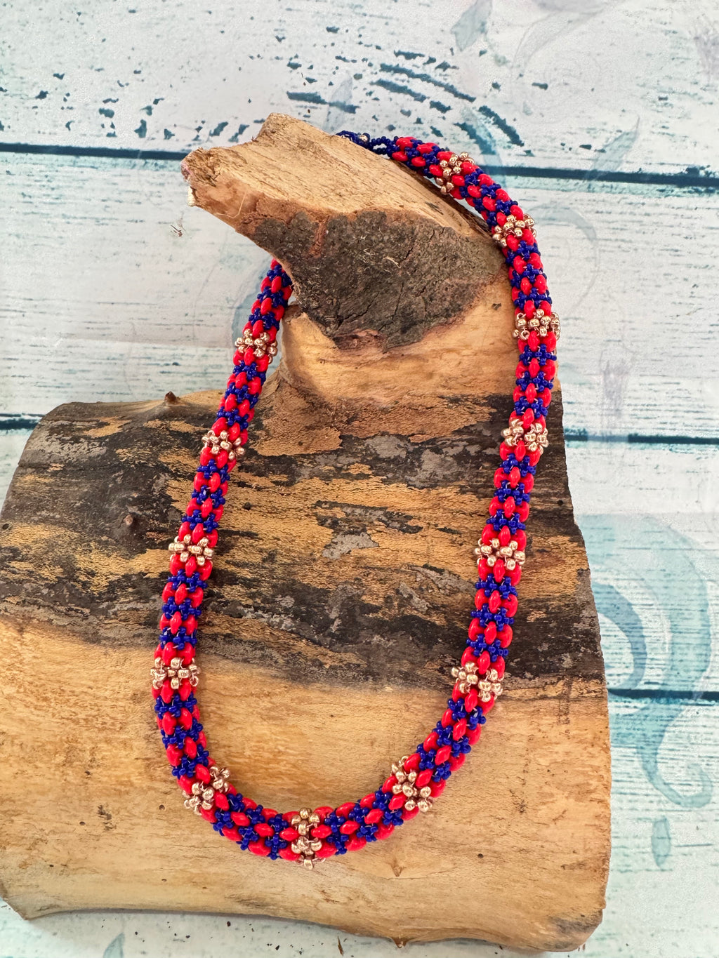 Royal red and blue rope necklace