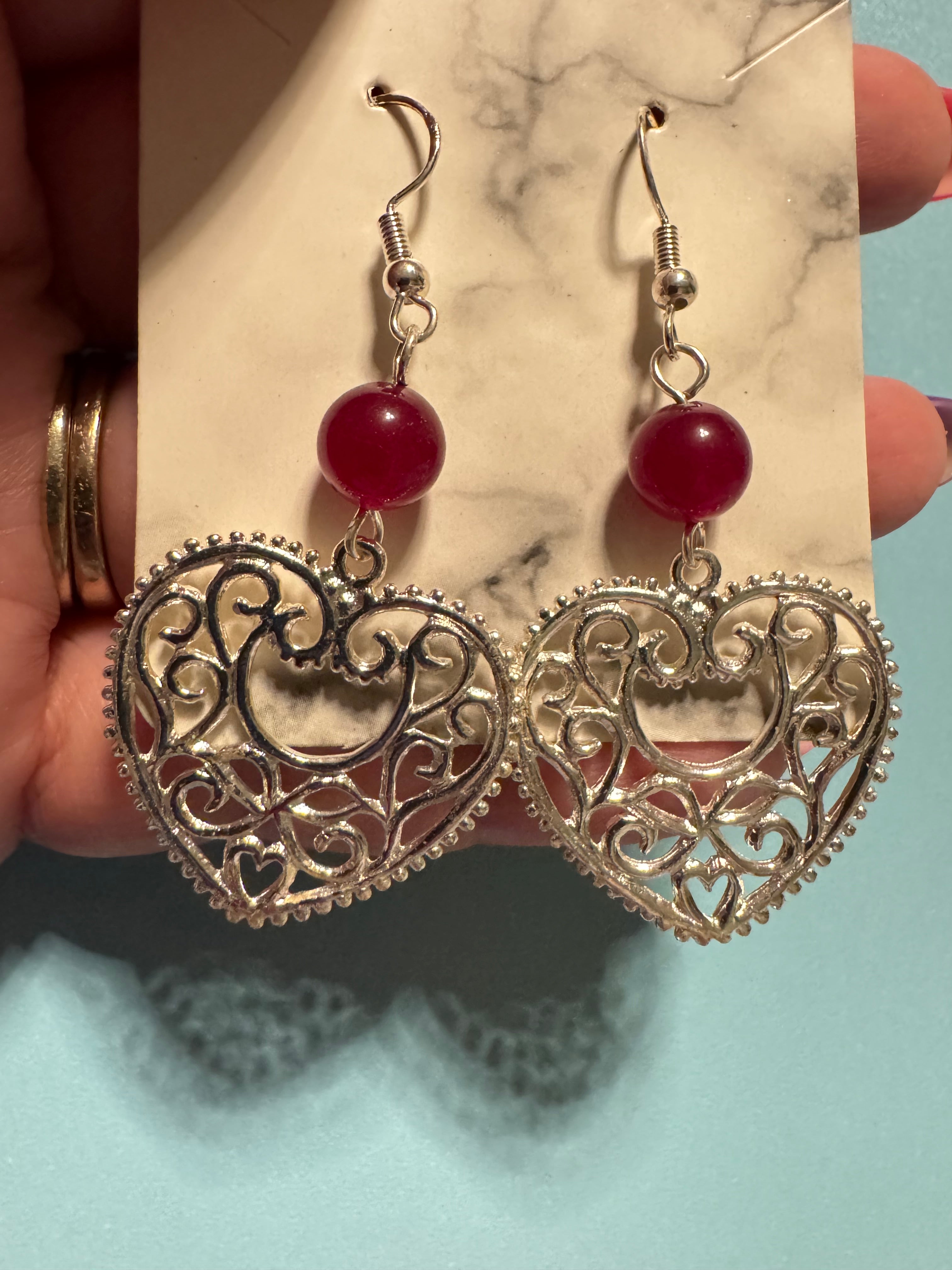 Pink filagree earrings