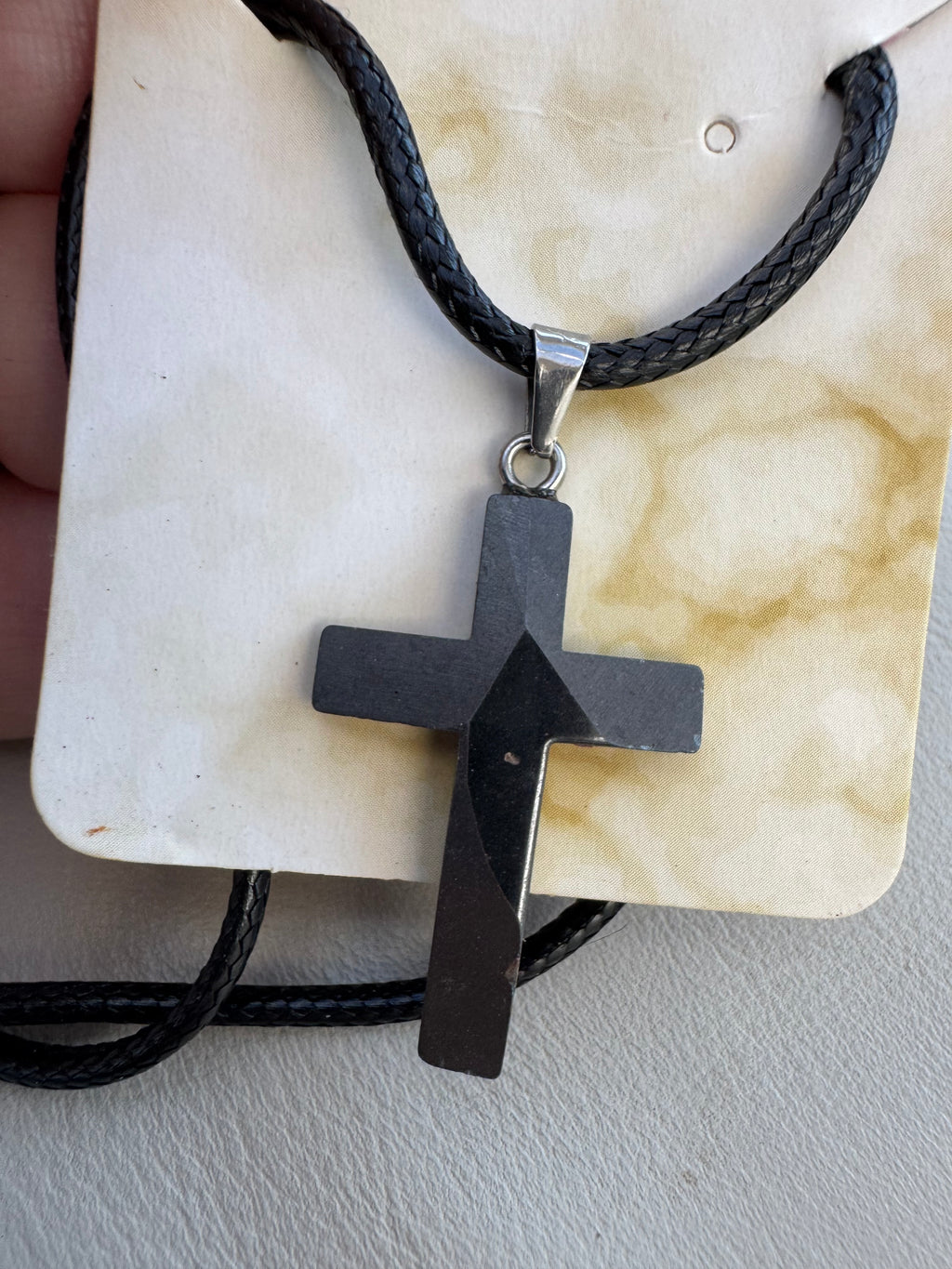 Grey agate carved cross