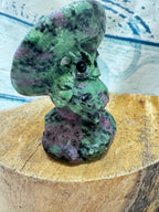 Ruby in Zoisite Carved Owl Under a Toadstool