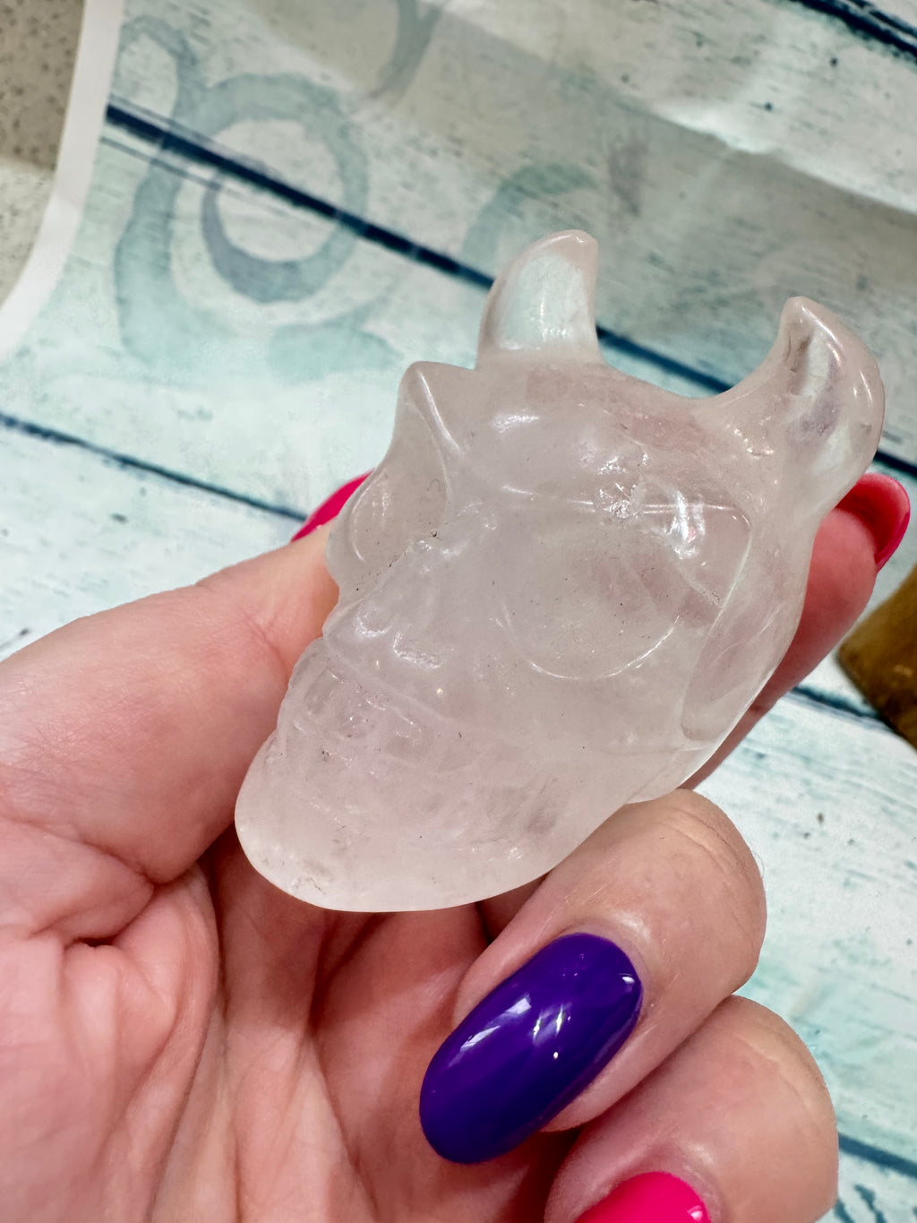 Horned quartz crystal skull