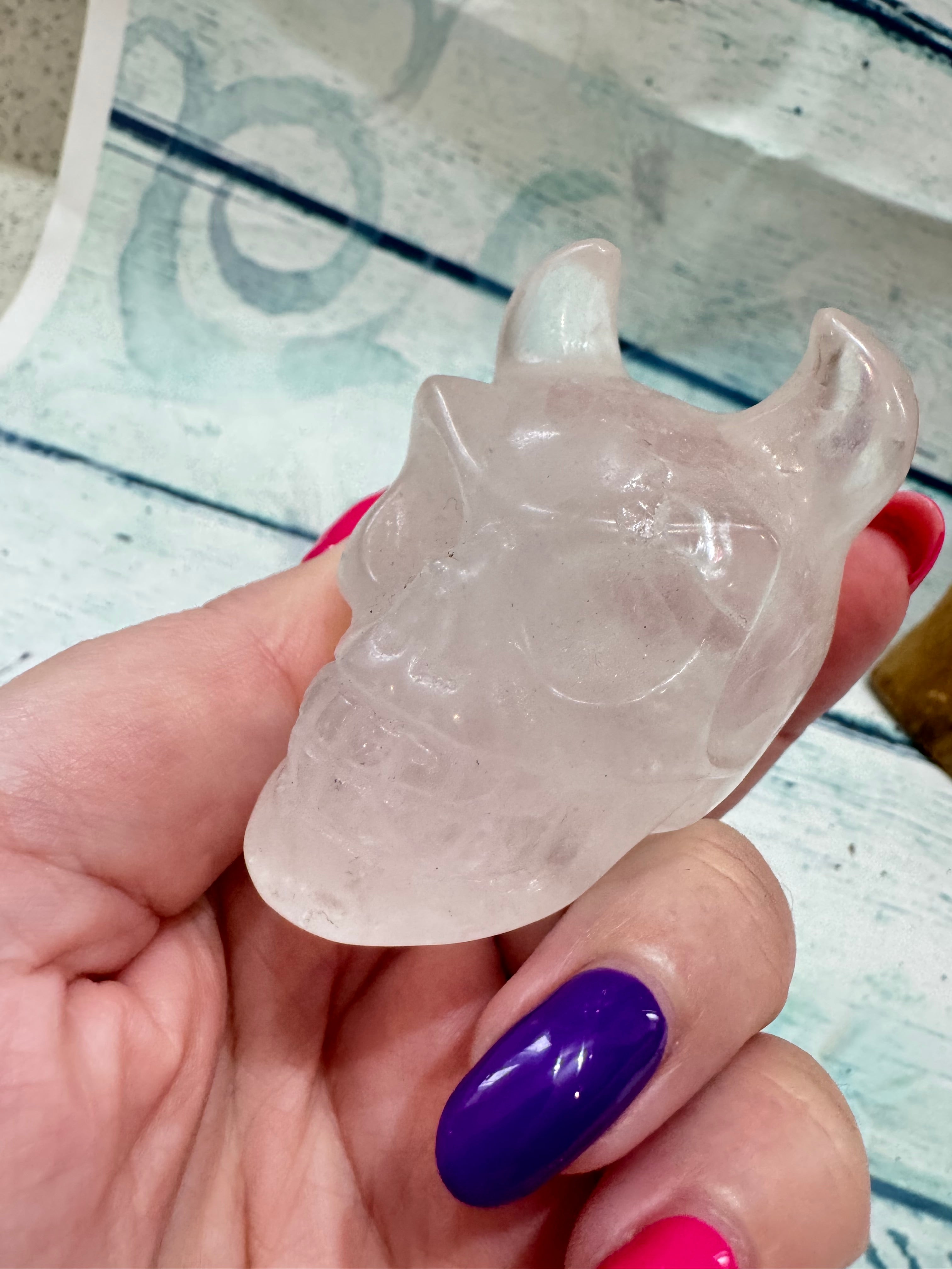 Horned quartz crystal skull