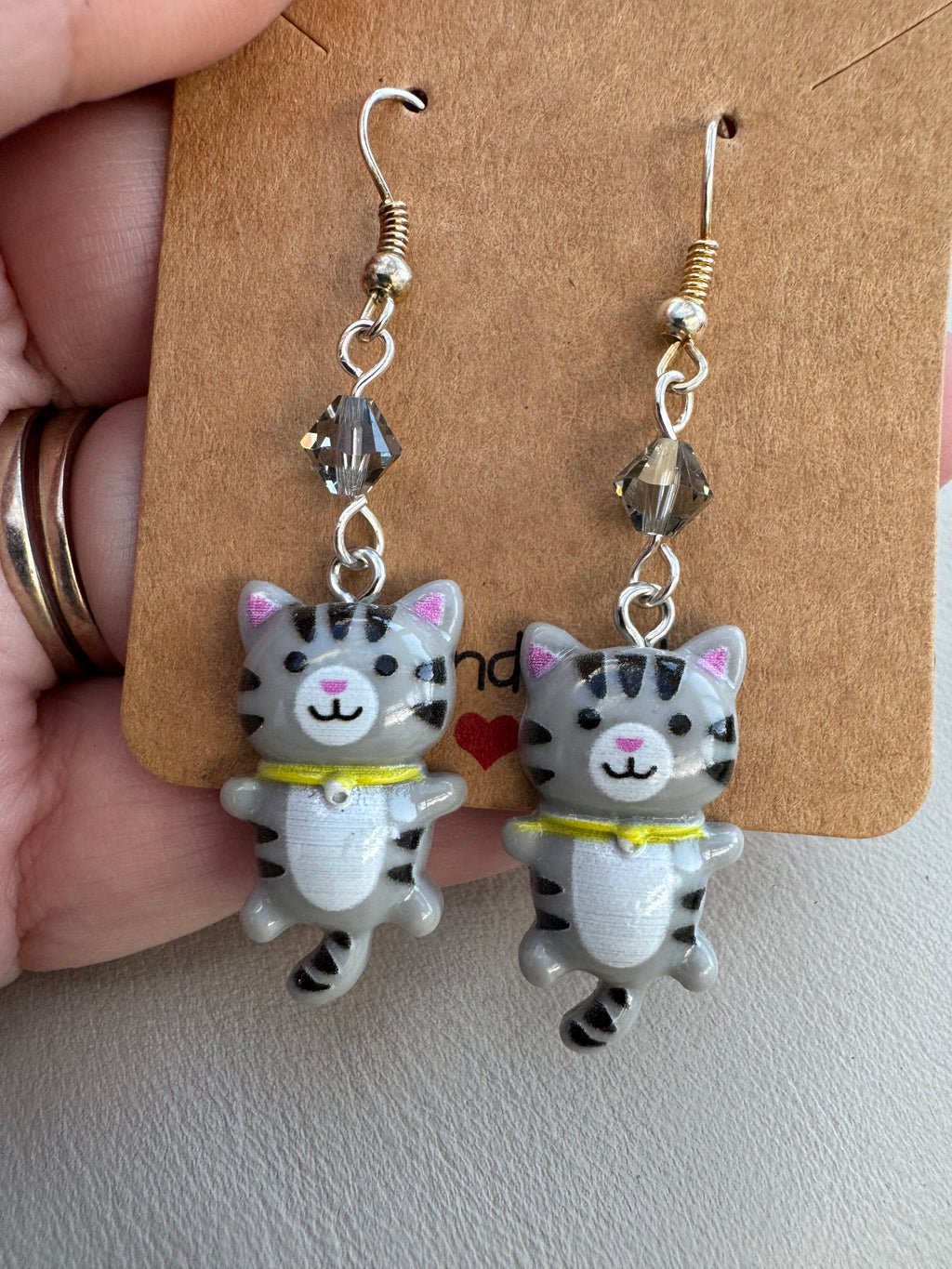 Grey happy cat earrings