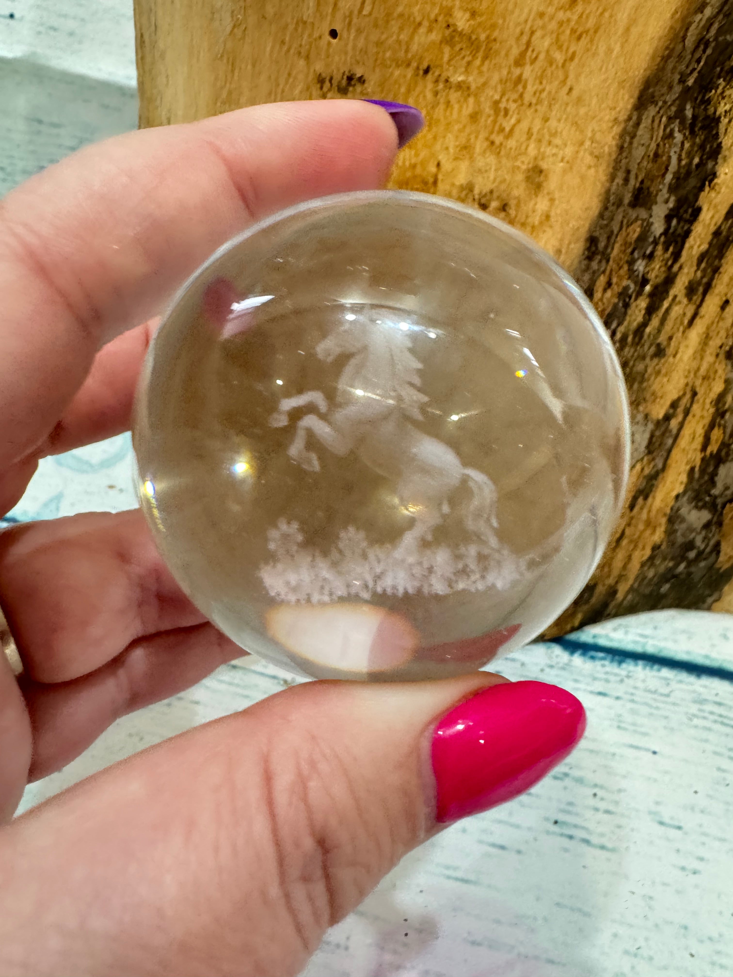 Rearing horse glass sphere