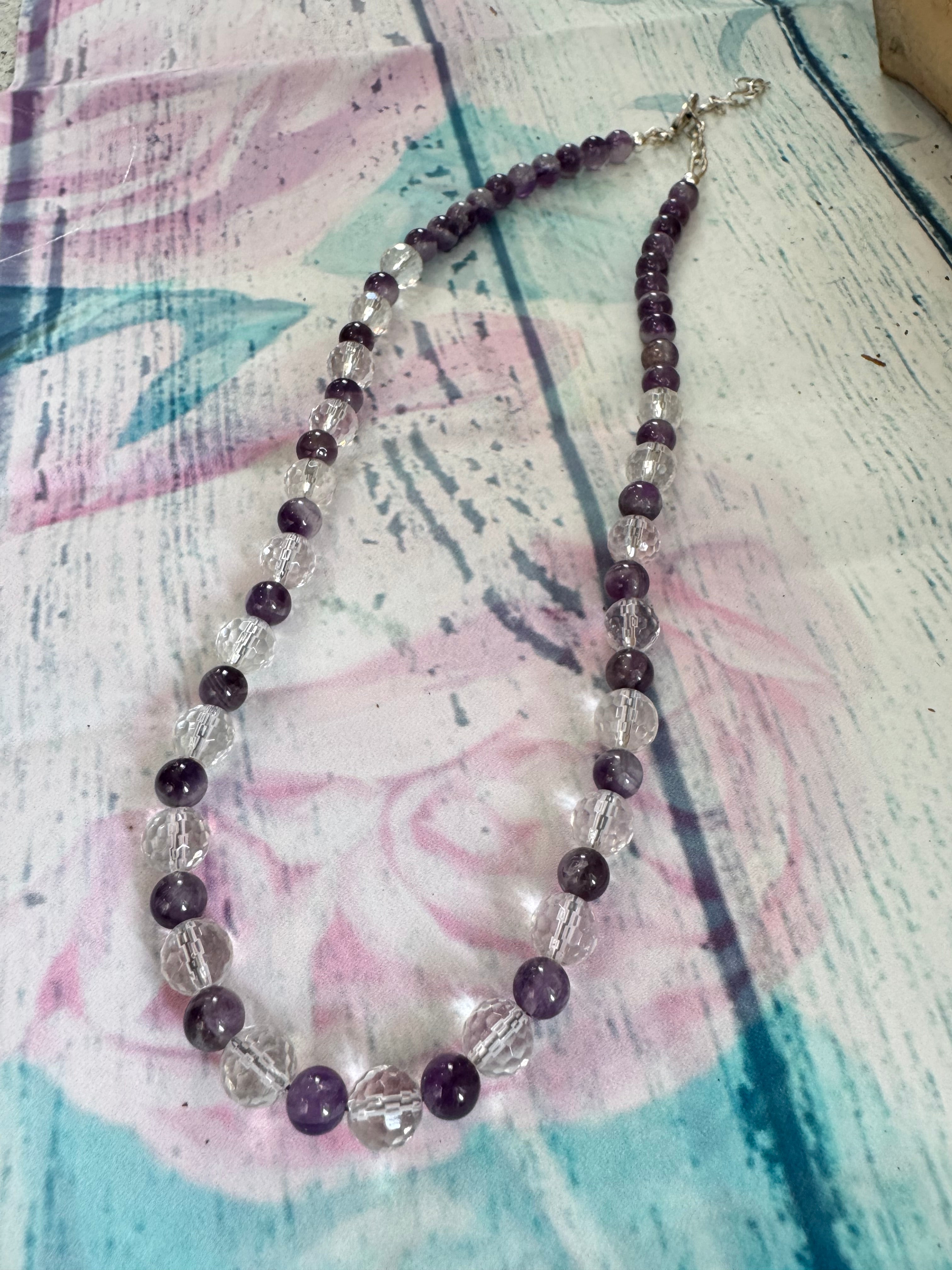 Quartz and amethyst beaded necklace