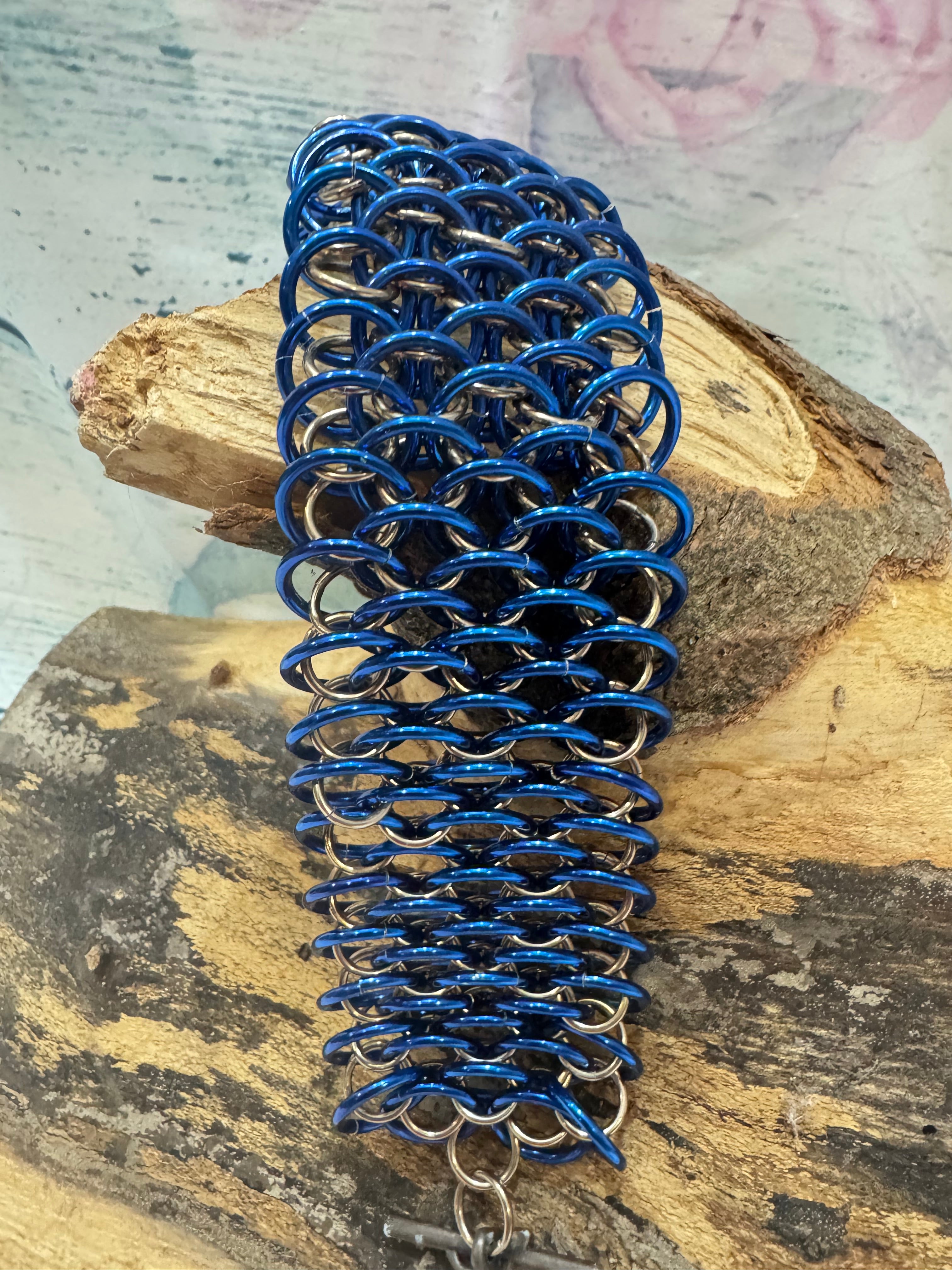 Blue chainmaille cuff