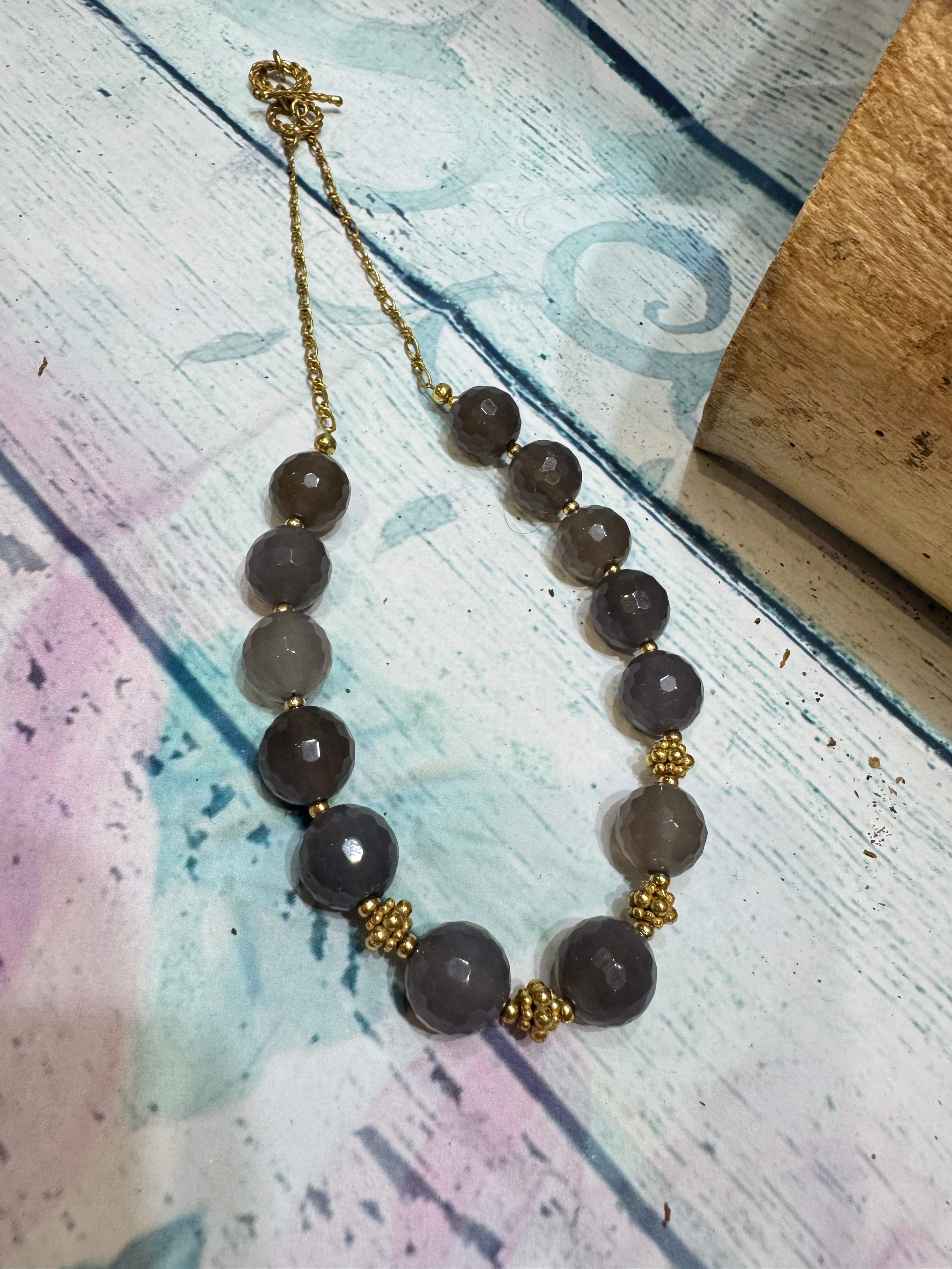 Grey Chalcedony and gold accent necklace