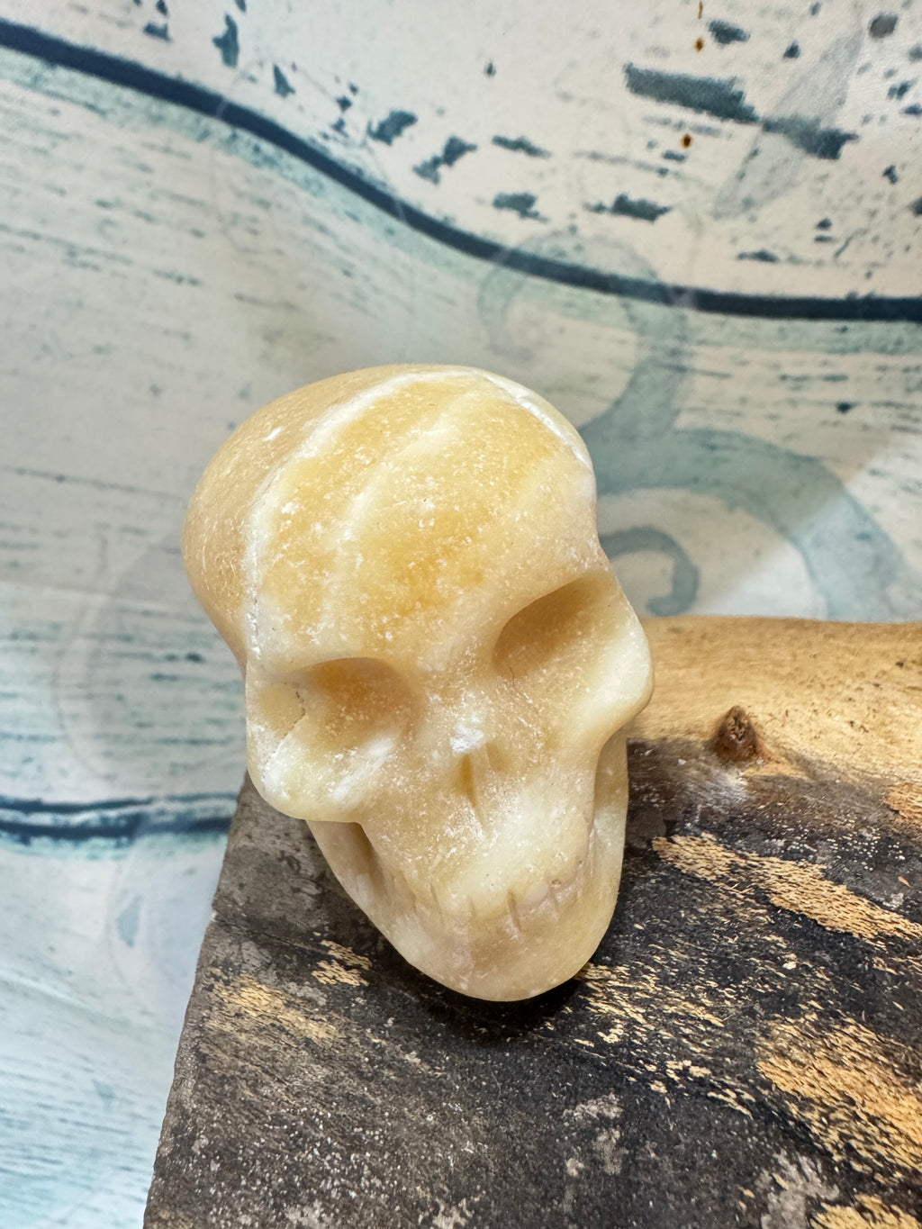 Yellow calcite crystal skull