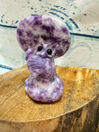 Lepidolite Carved Owl Under a Toadstool