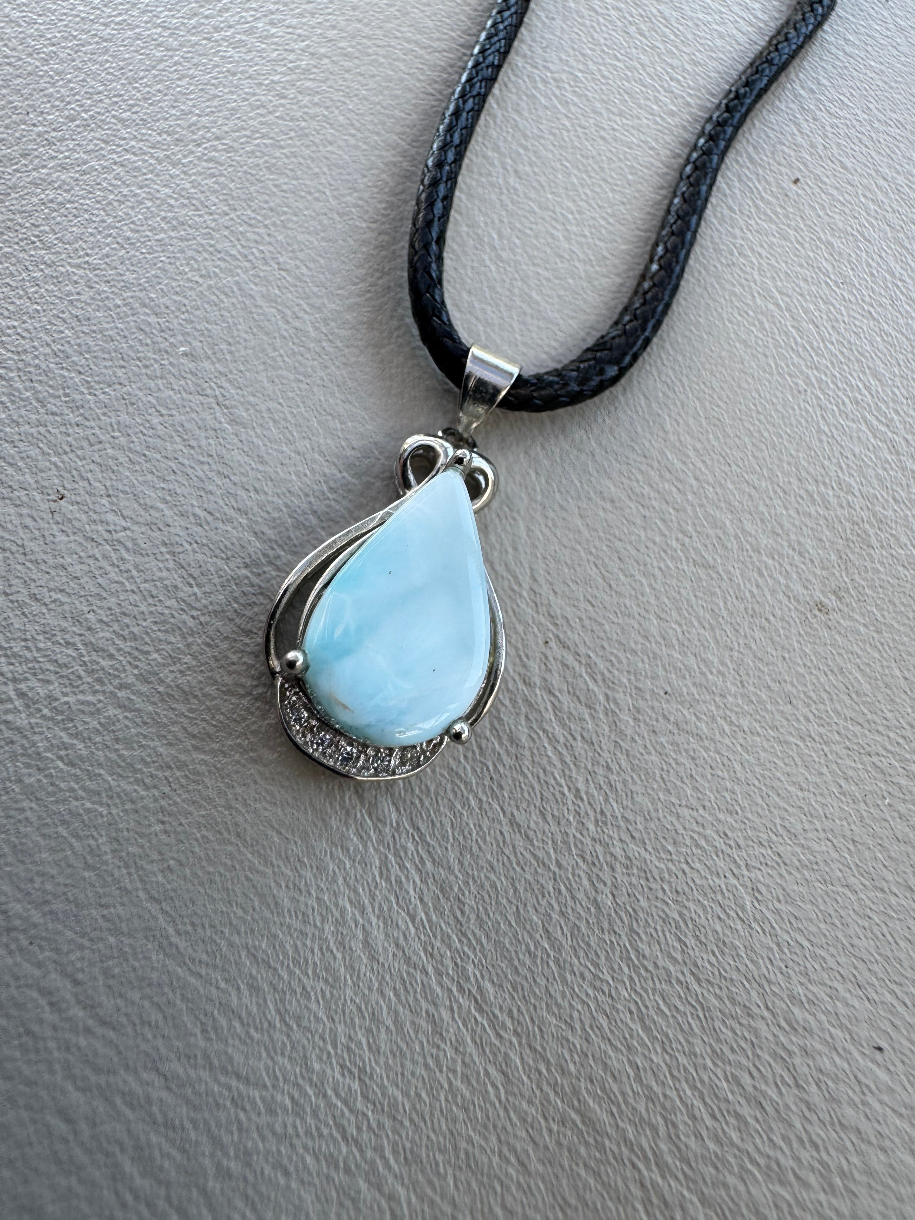 Larimar and crystal pendant