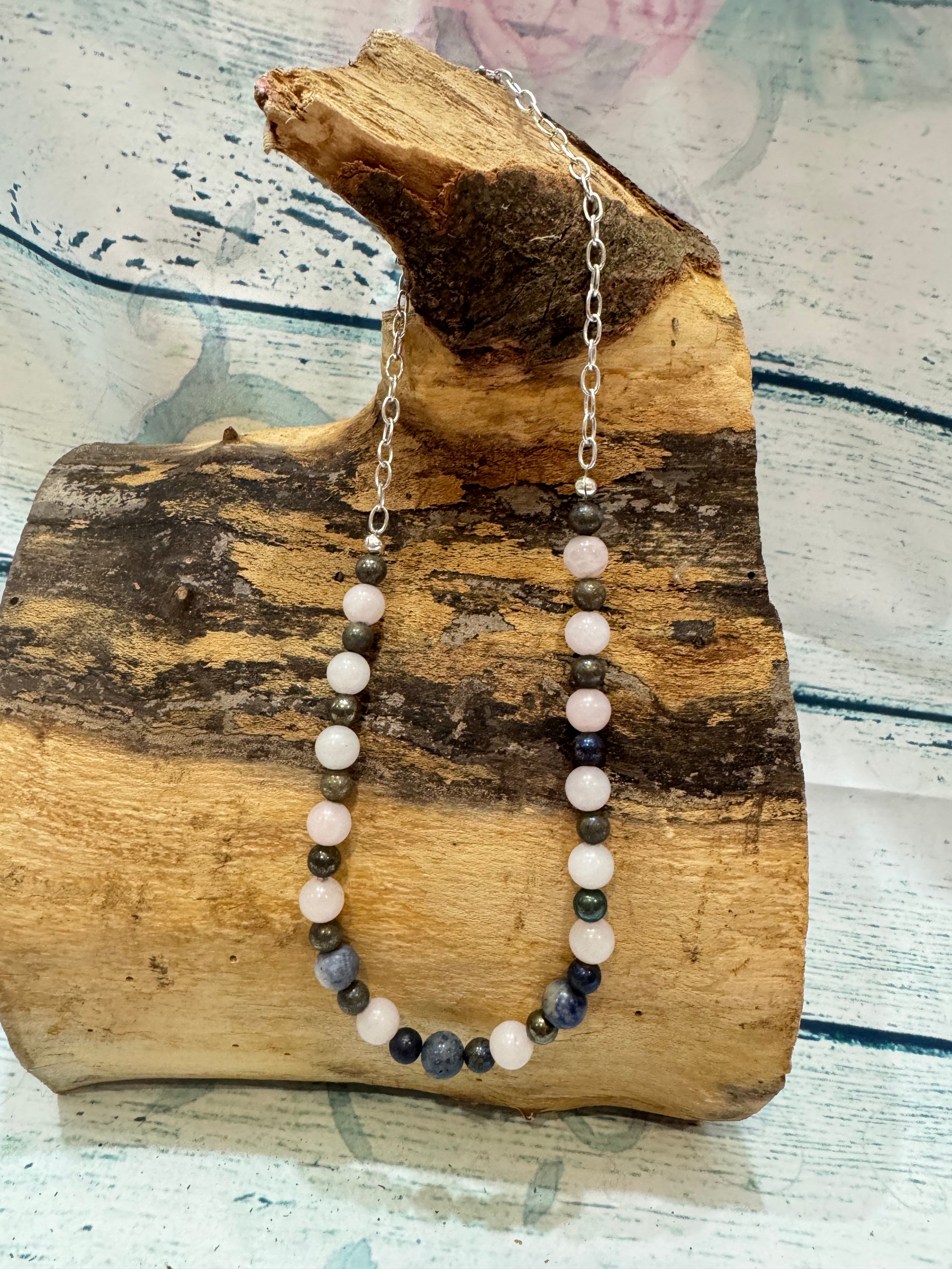 Rose quartz and pyrite necklace