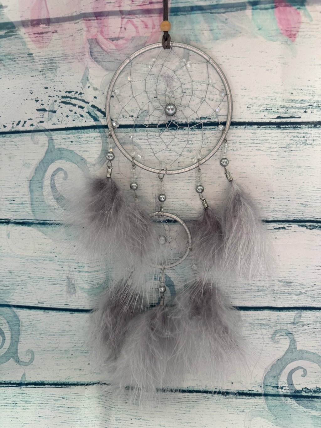 Silver and grey feather dreamcatcher