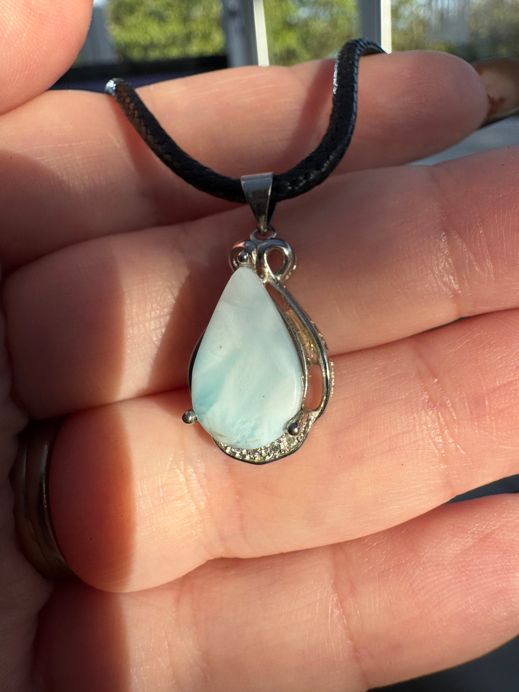Larimar and crystal pendant