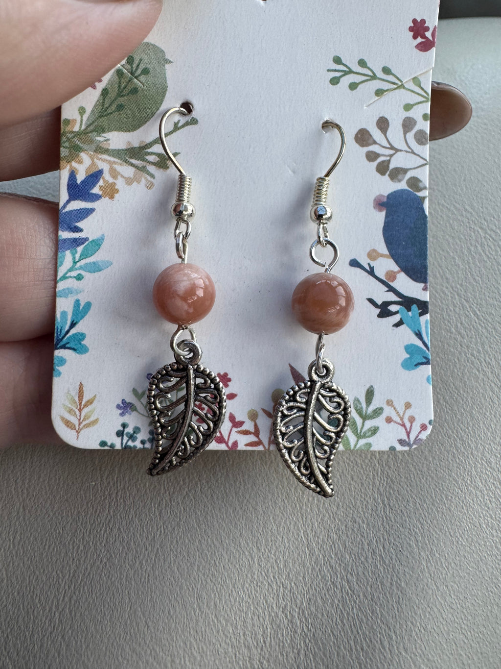 Feather and moonstone  earrings