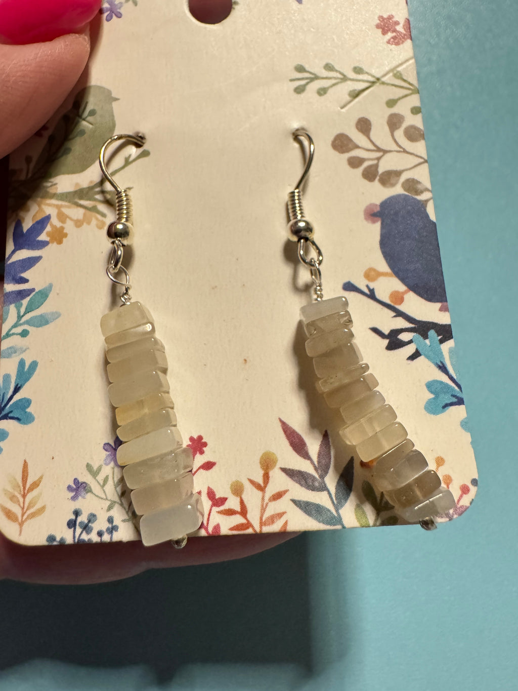 Grey moonstone drop earrings