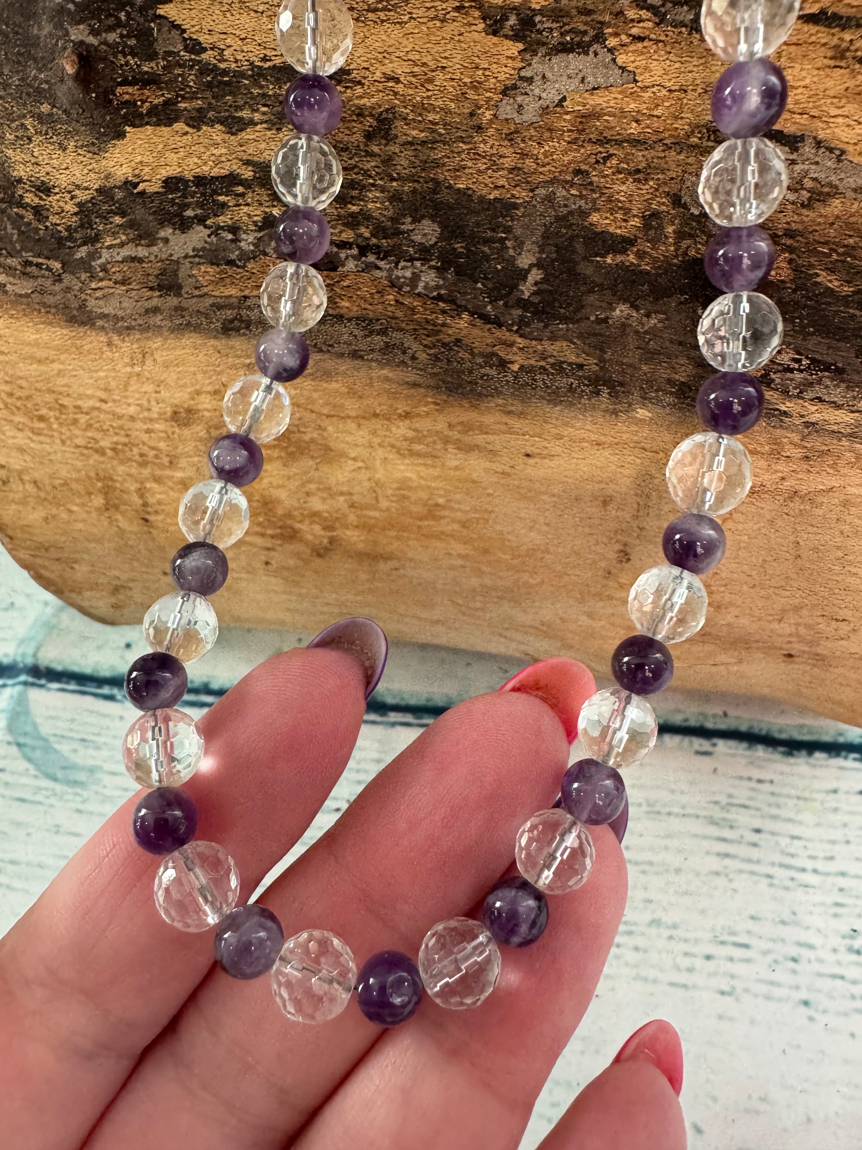 Quartz and amethyst beaded necklace