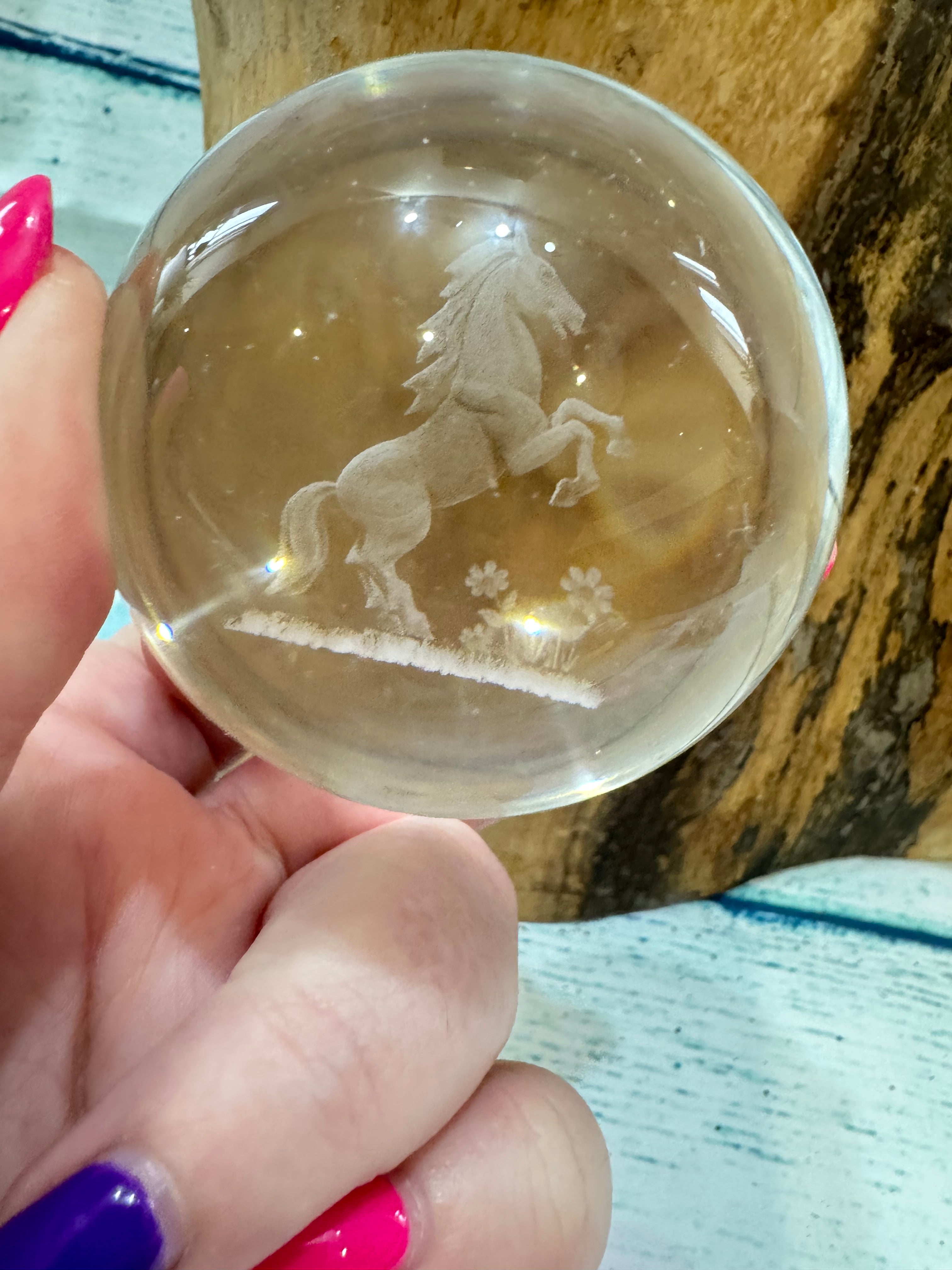 Rearing horse glass sphere