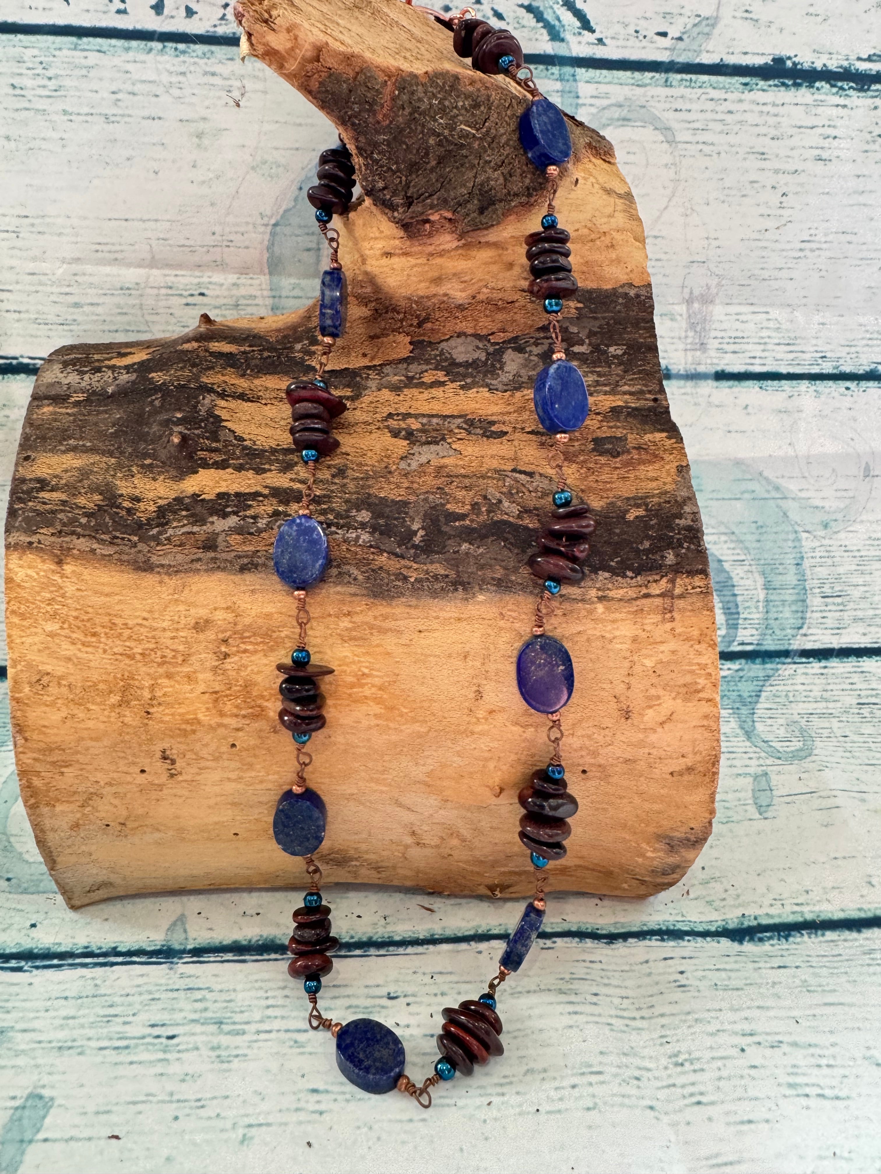 Lapis and red tigers eye necklace