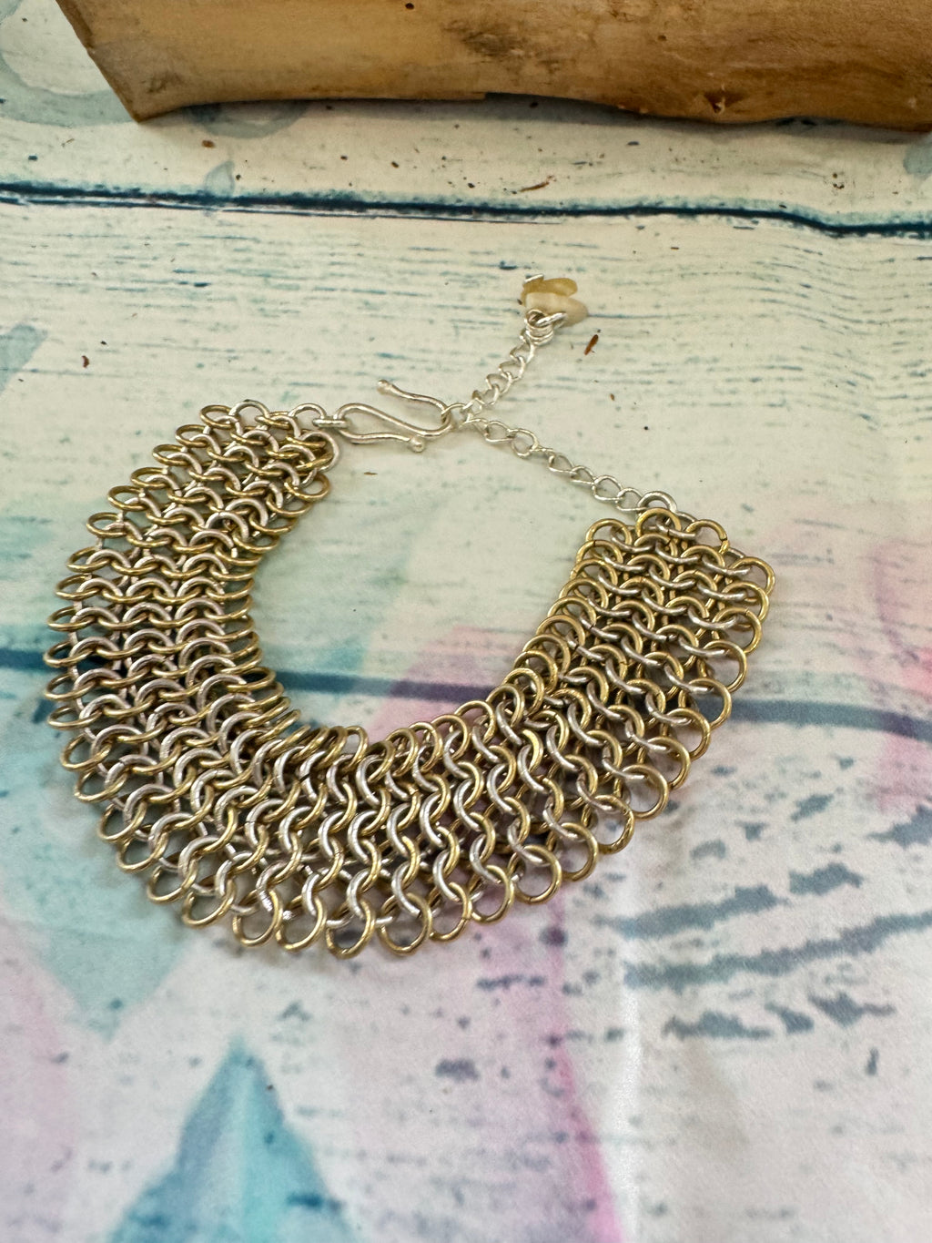 Silver and gold chain maille bracelet