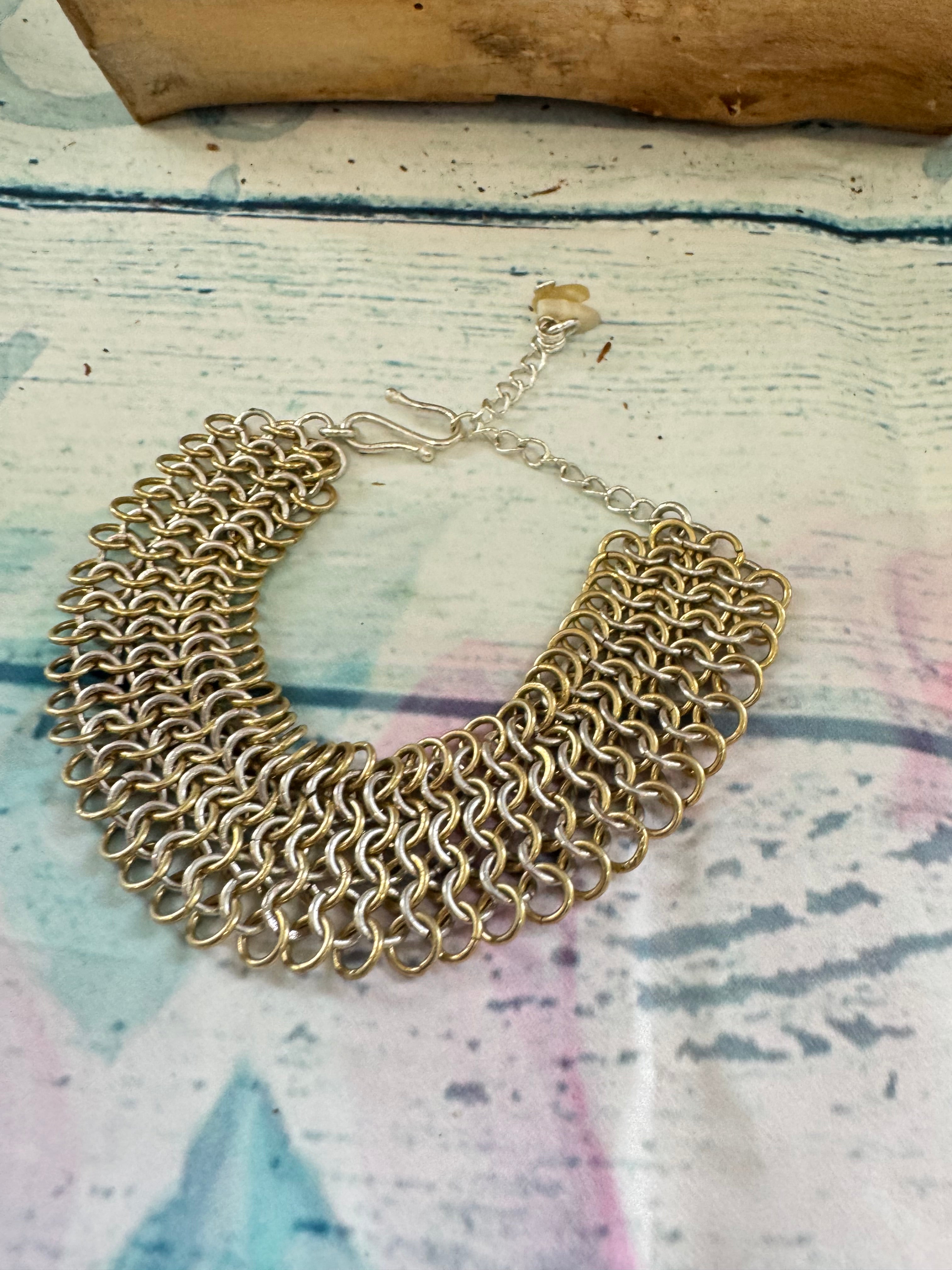Silver and gold chain maille bracelet