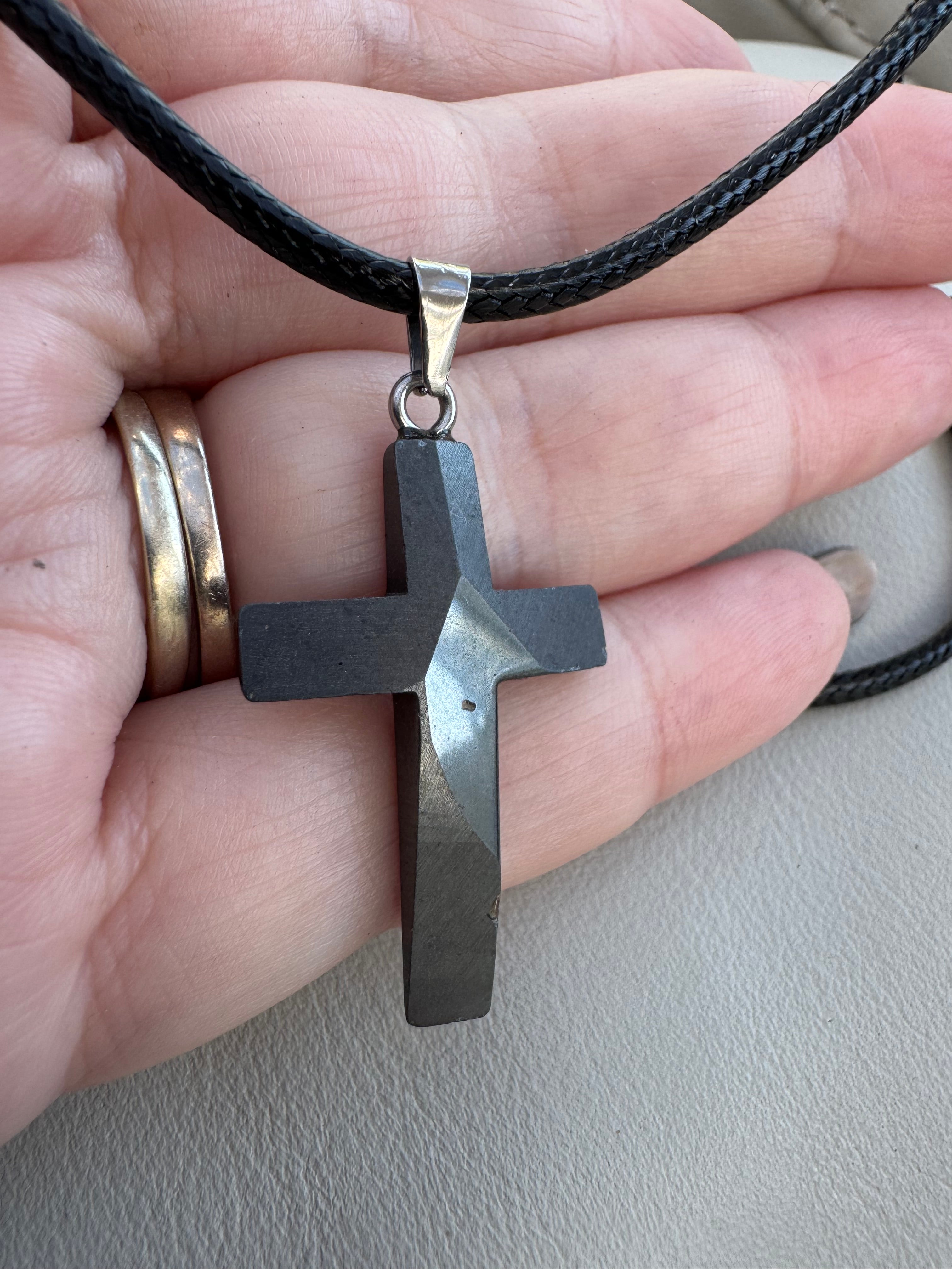 Grey agate carved cross