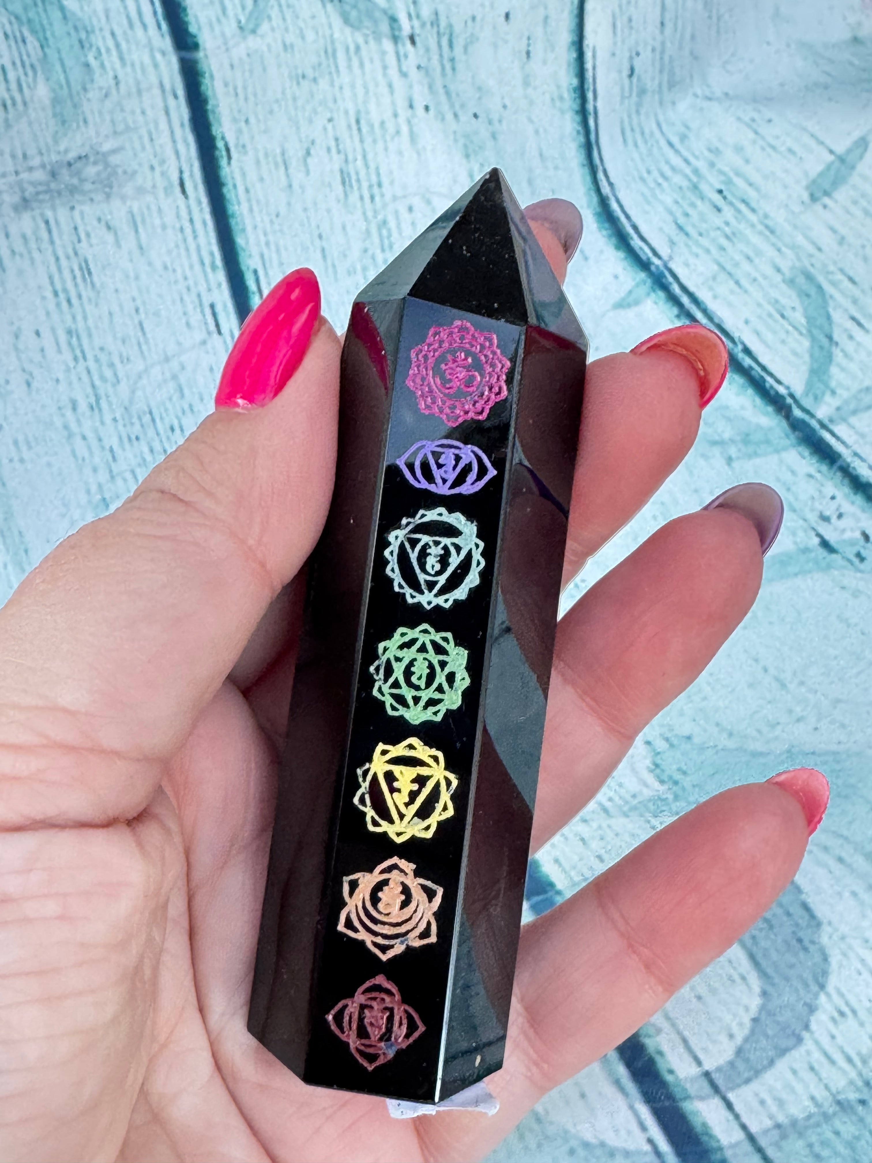 Black obsidian chakra tower