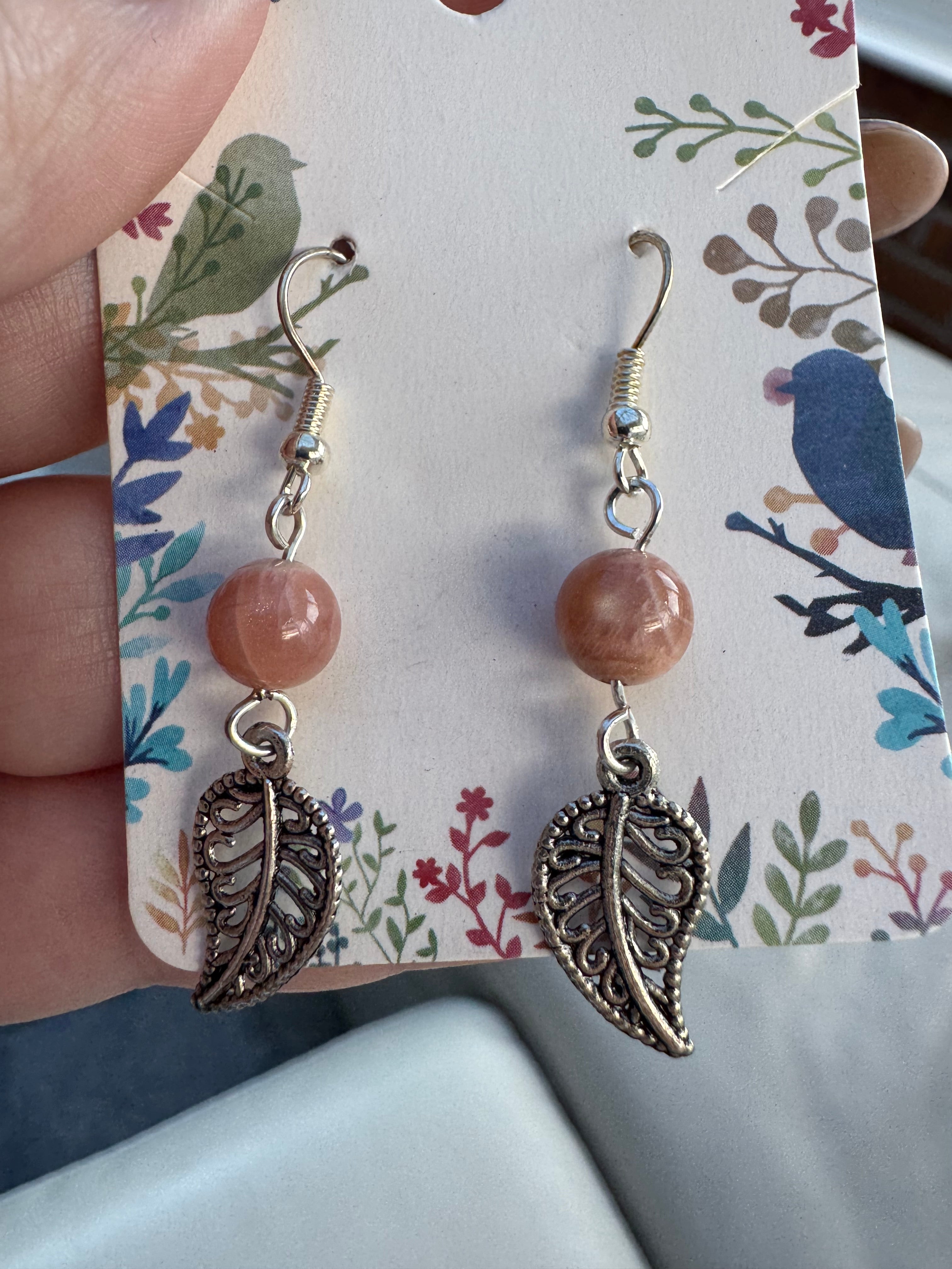 Feather and moonstone  earrings