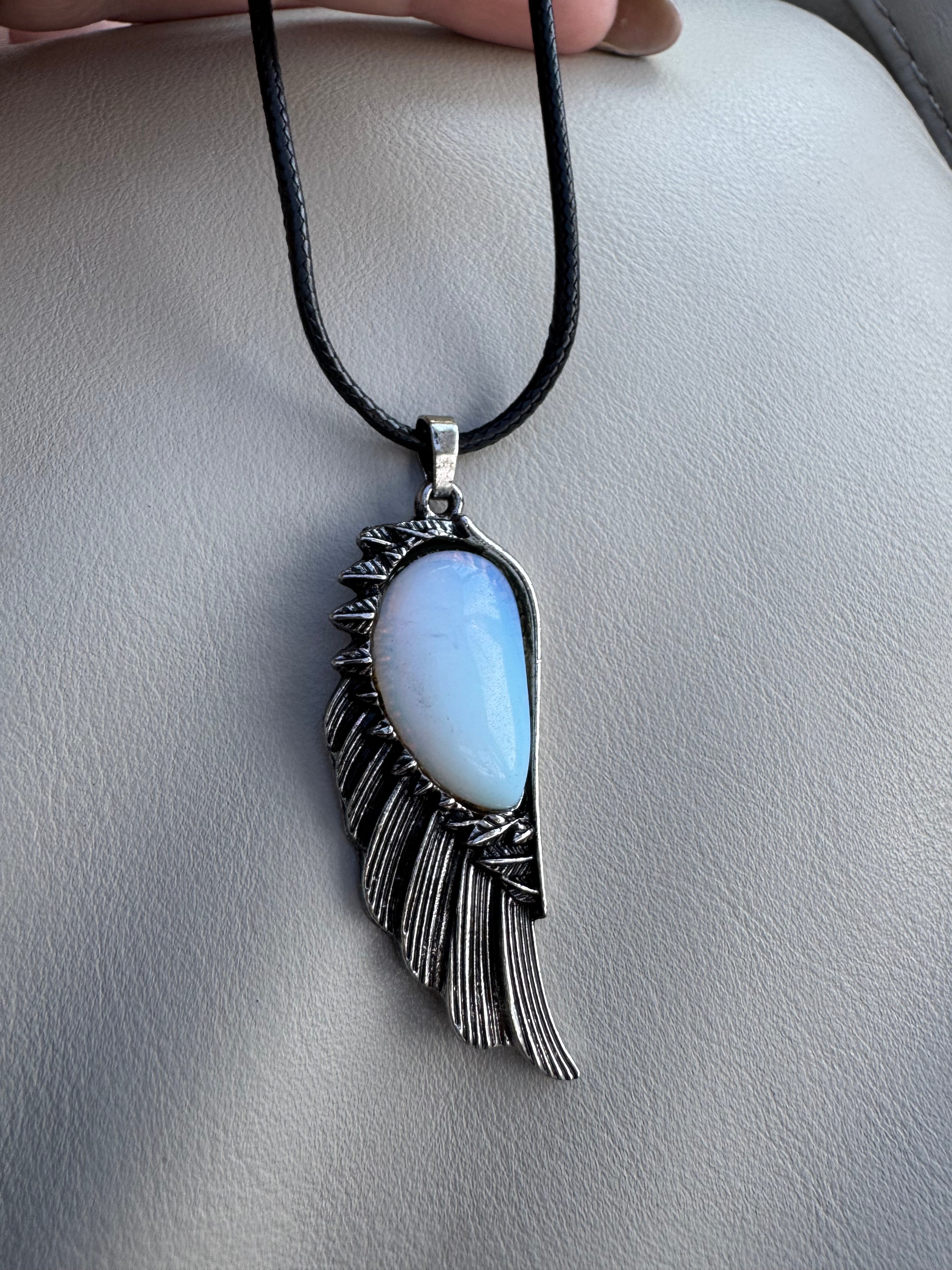 Feather and opalite pendant
