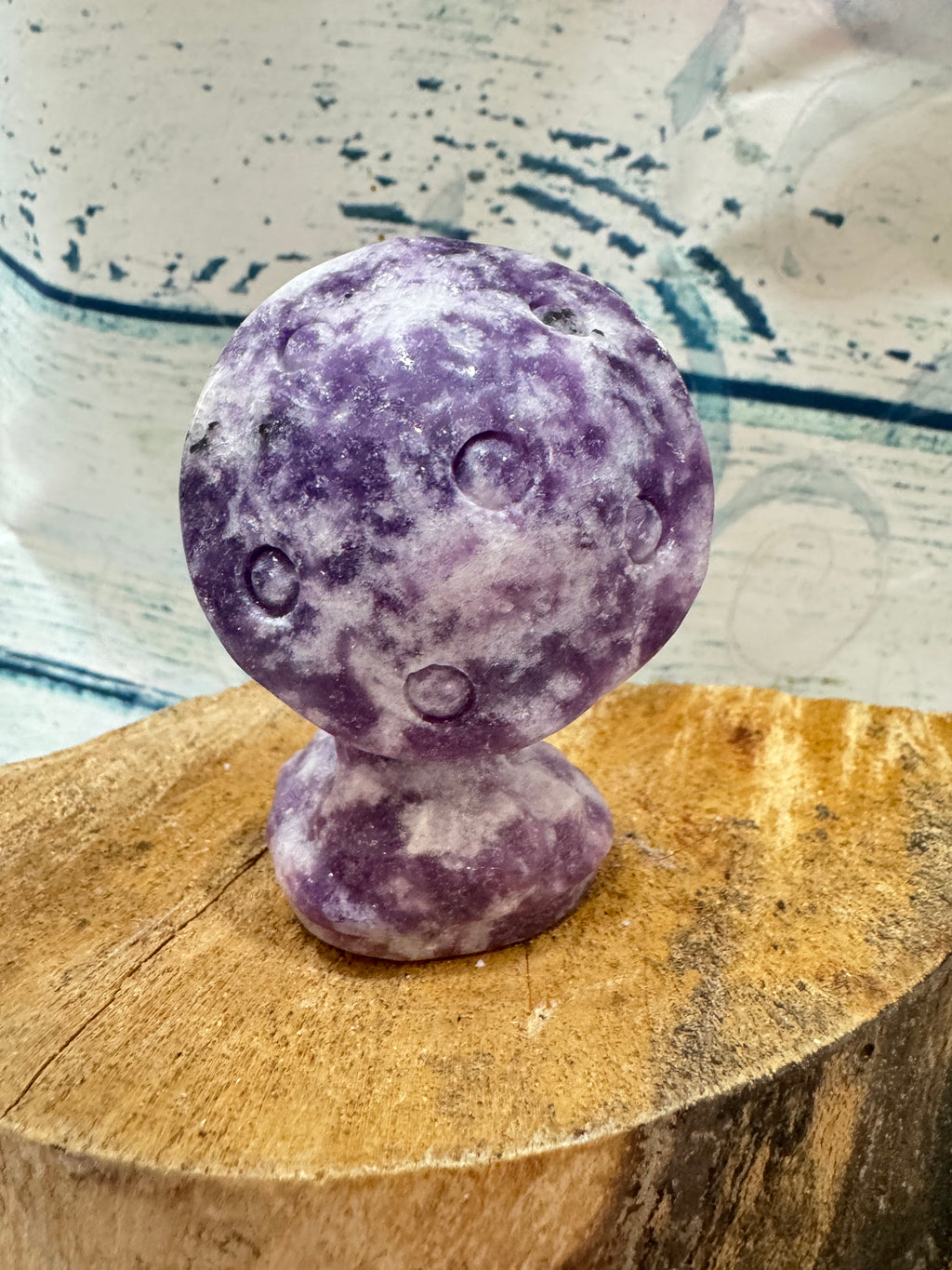 Lepidolite Carved Owl Under a Toadstool