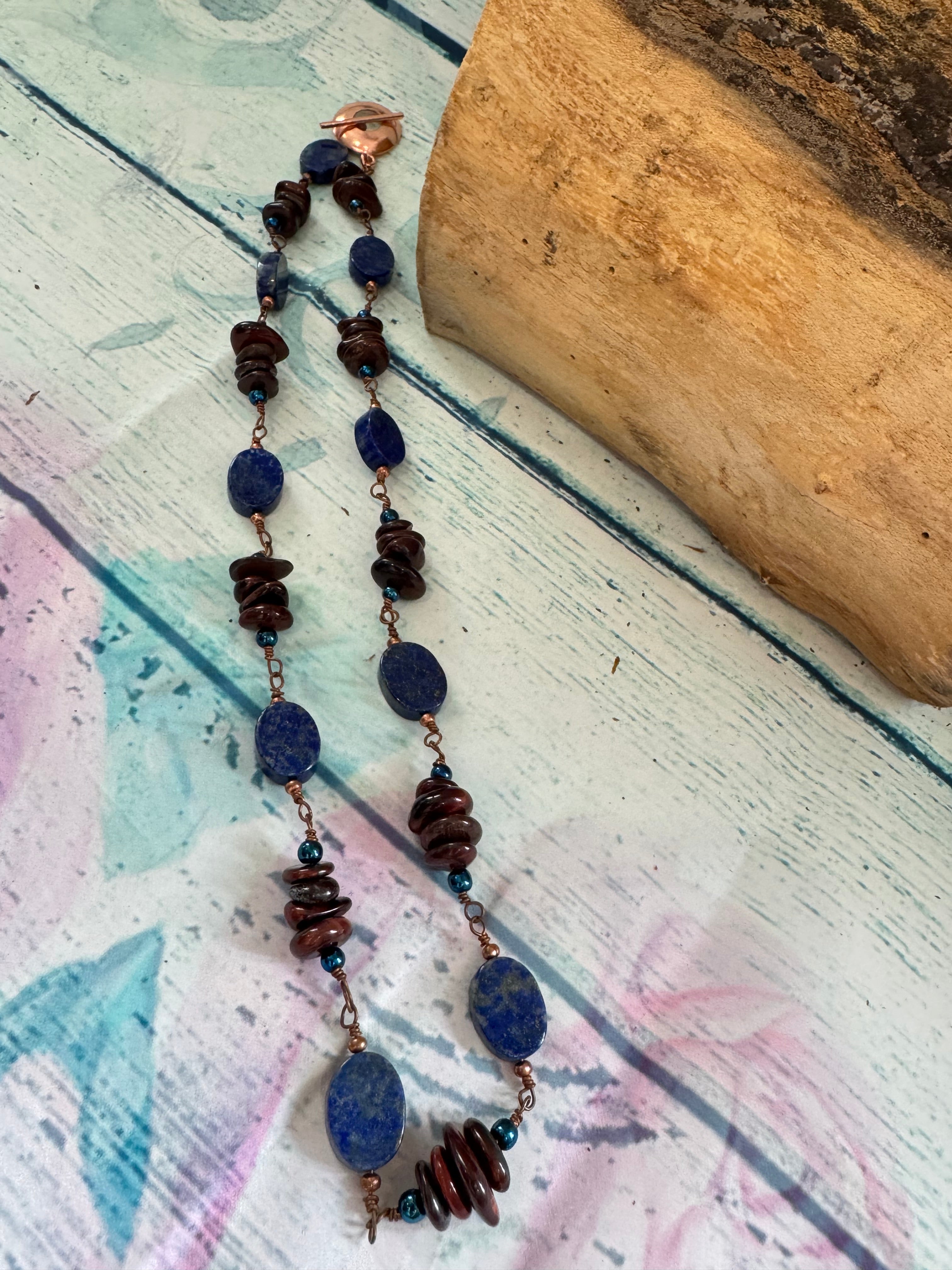 Lapis and red tigers eye necklace