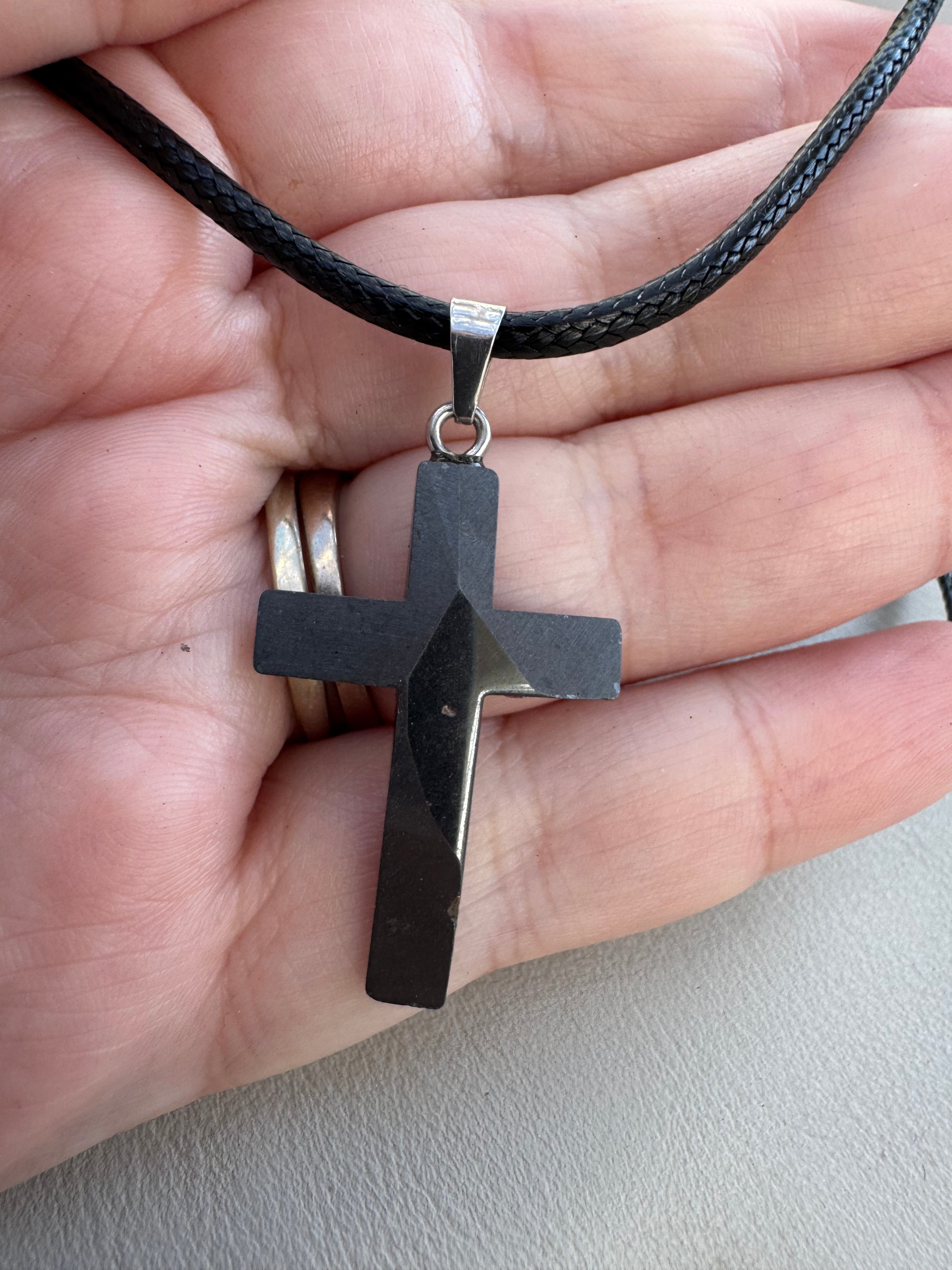 Grey agate carved cross
