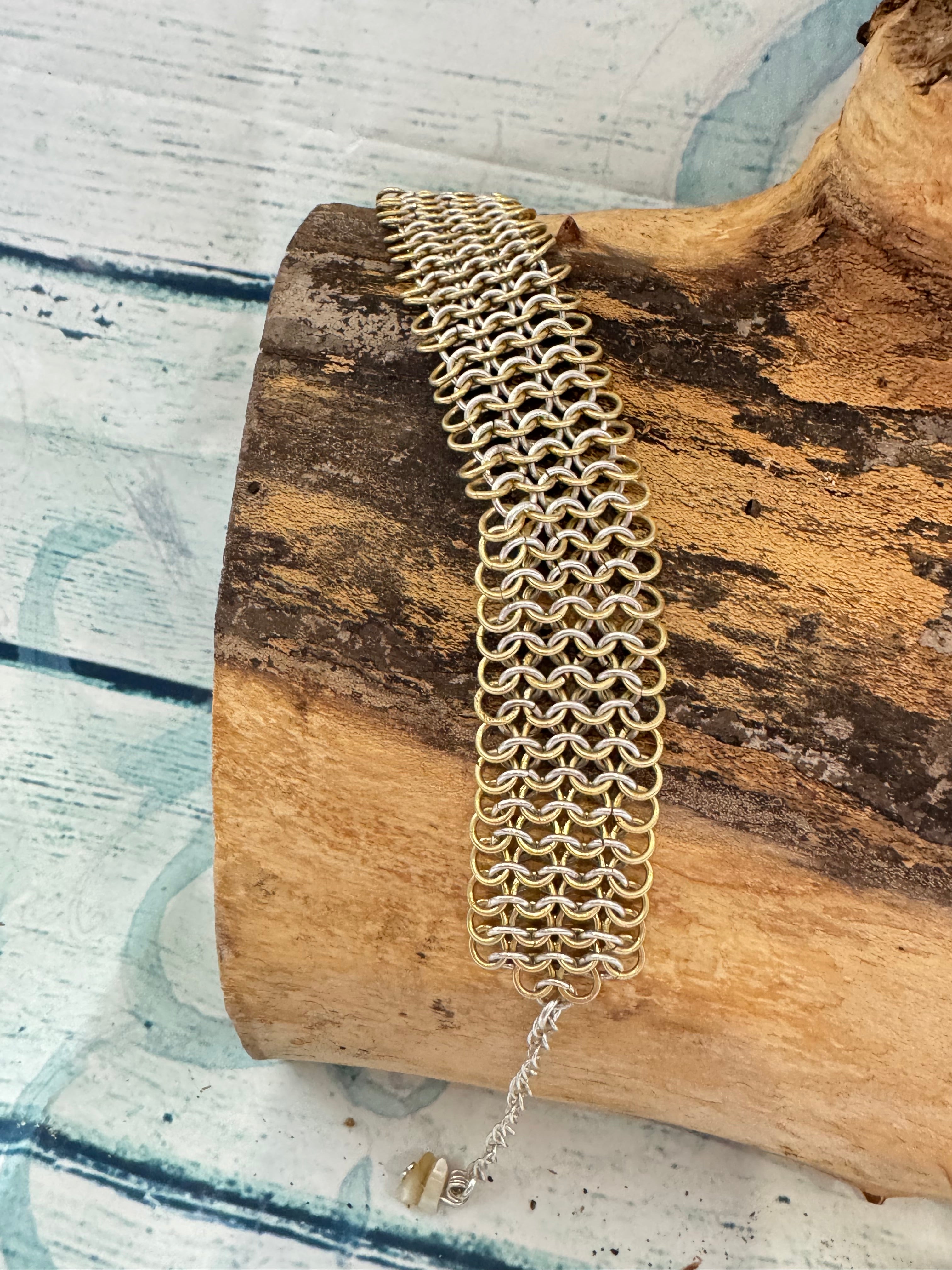 Silver and gold chain maille bracelet