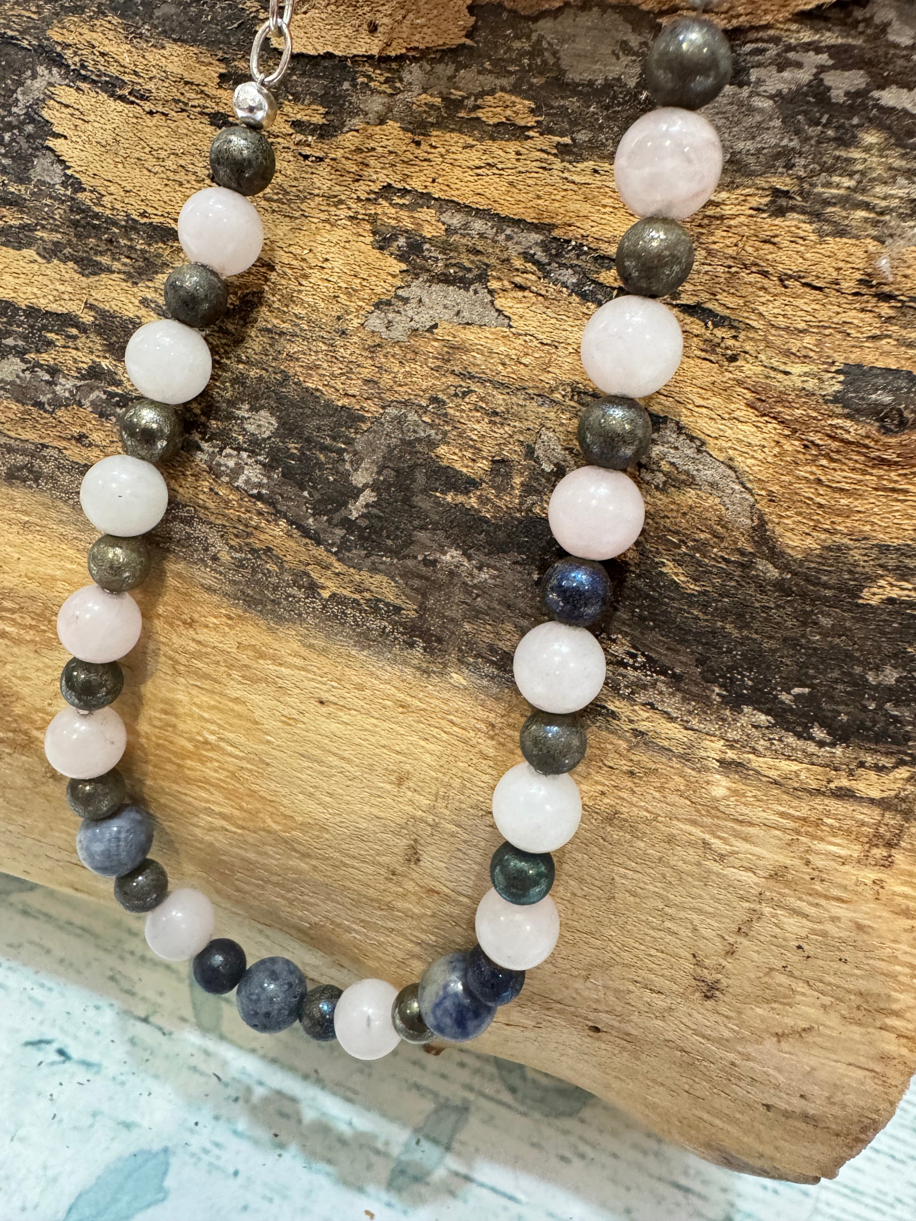 Rose quartz and pyrite necklace