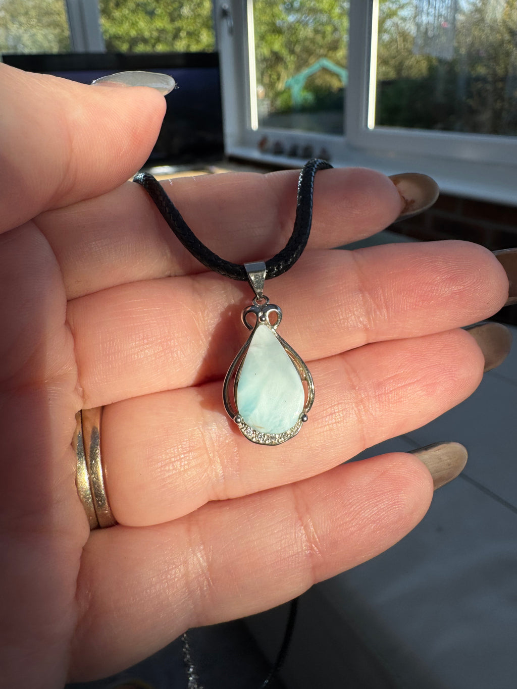 Larimar and crystal pendant