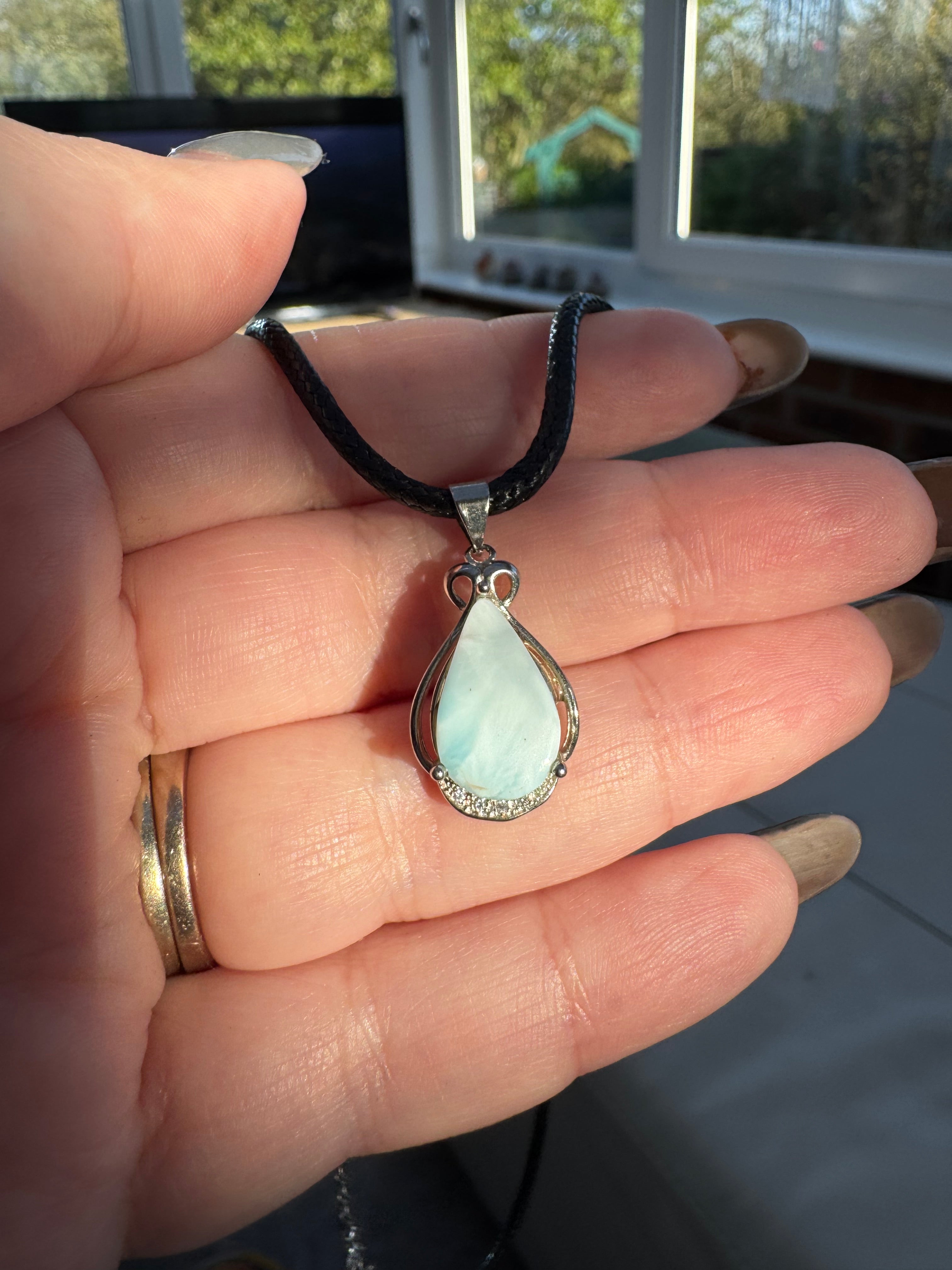 Larimar and crystal pendant