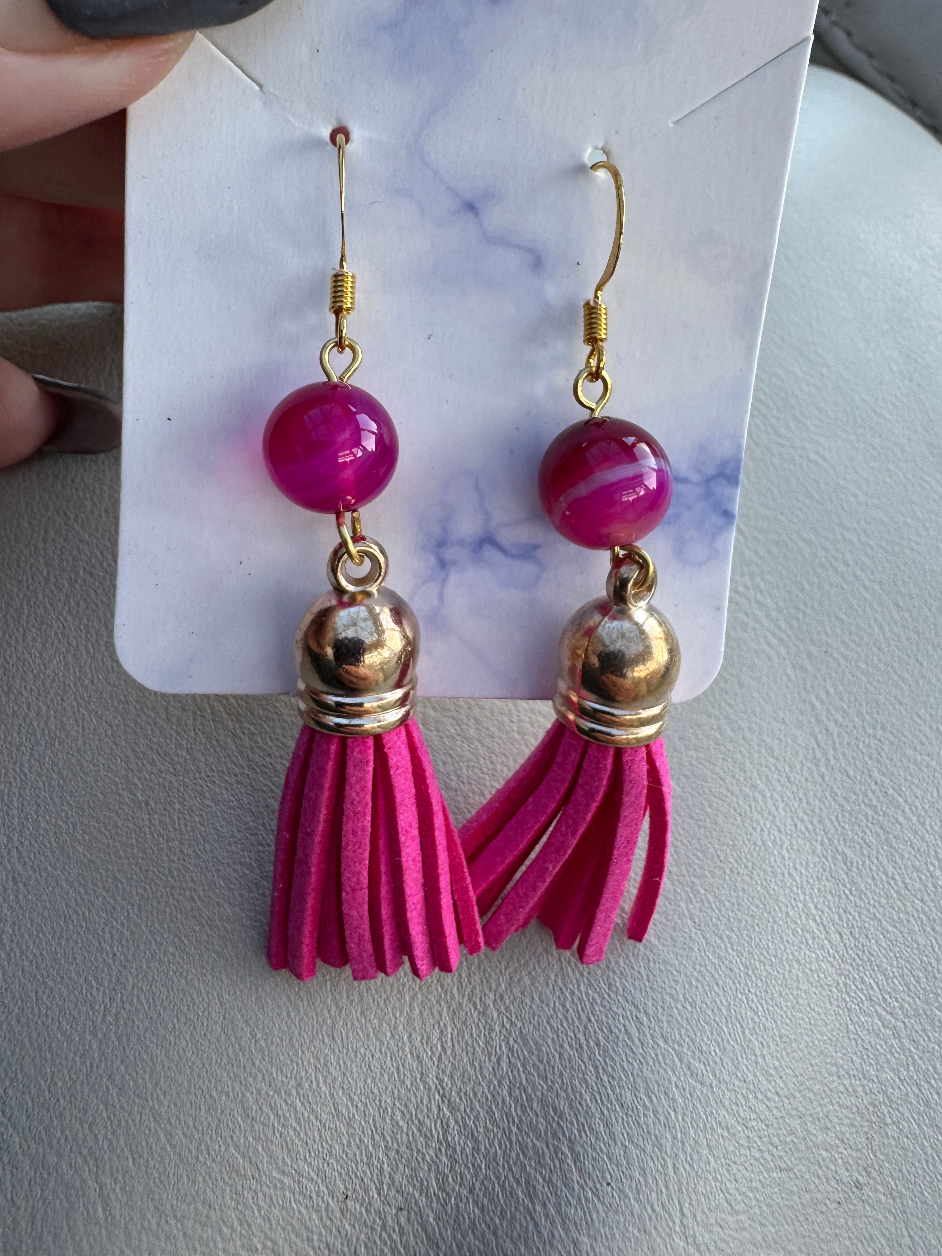 Pink suede tassel earrings