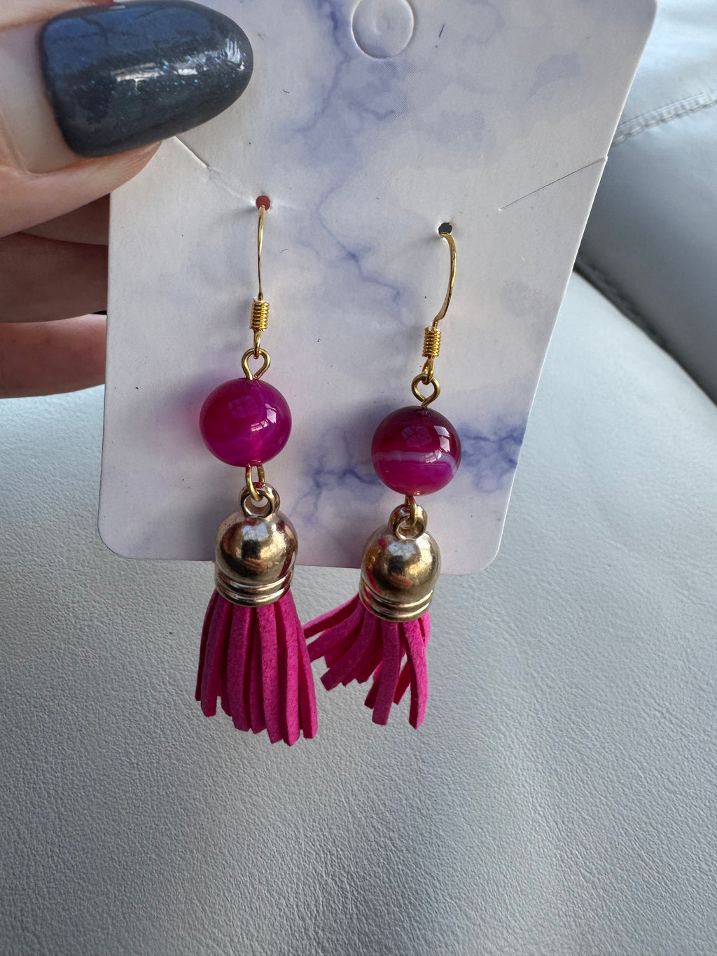 Pink suede tassel earrings