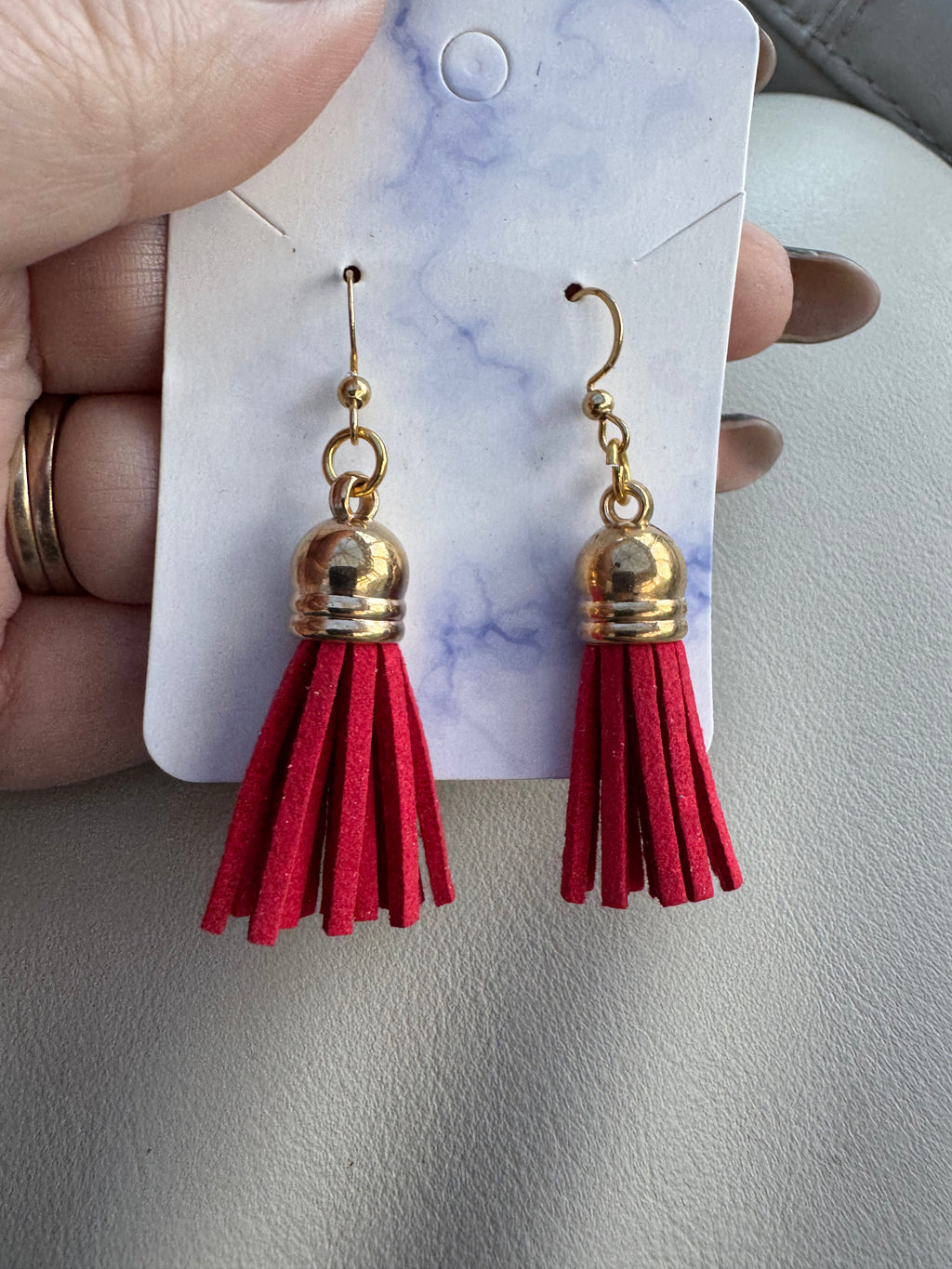 Red suede tassel earrings